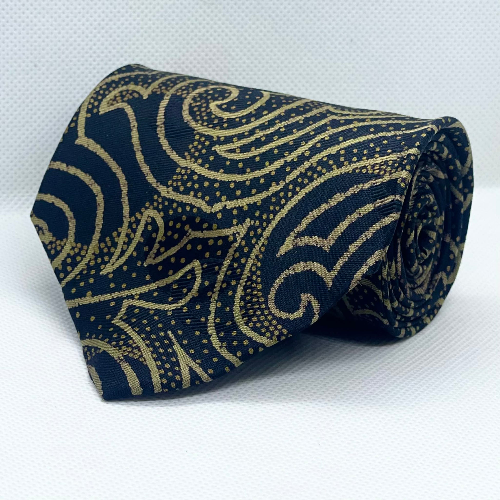 Black Gold Artisan Swirl Silk Broad Tie