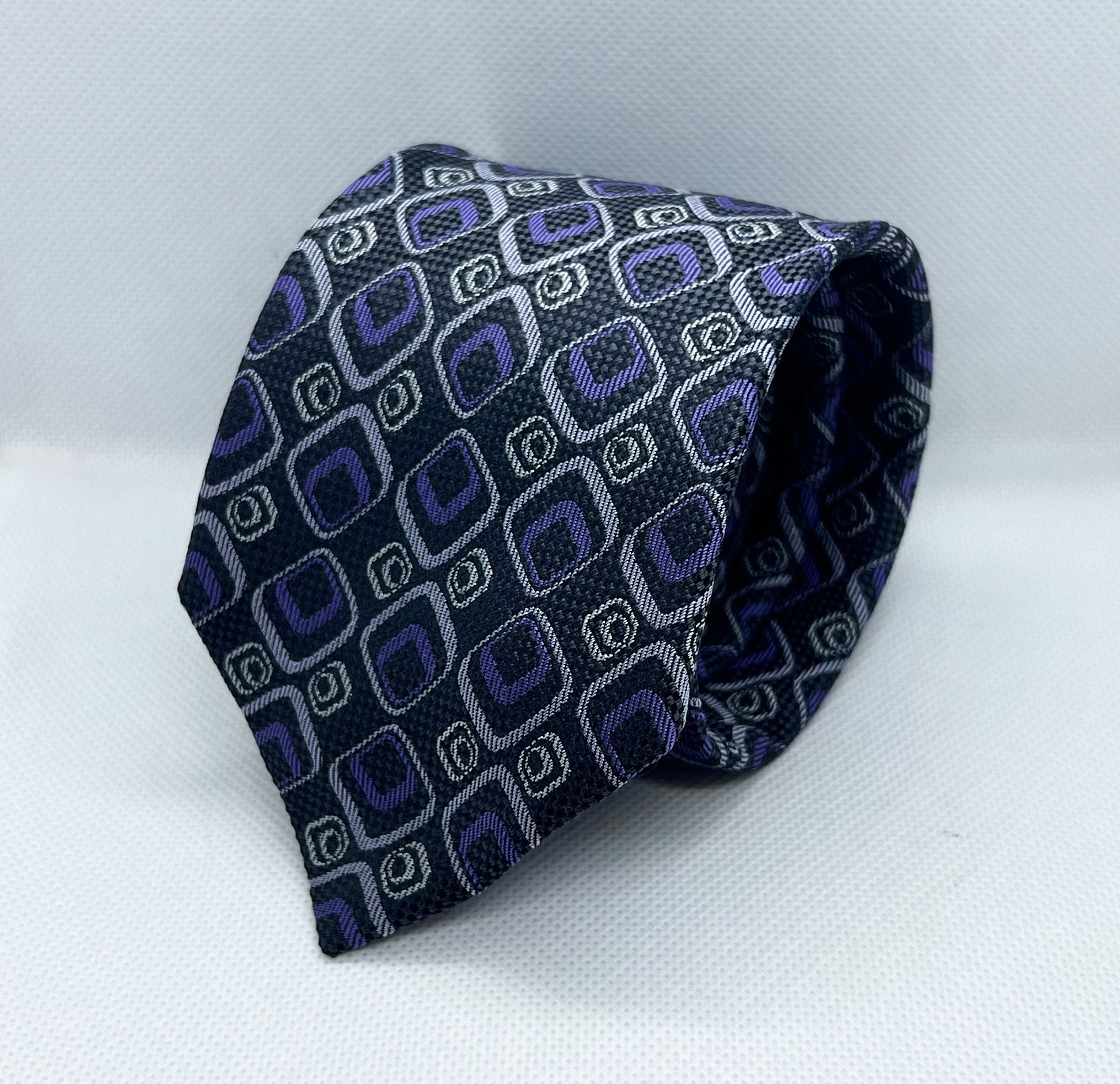 Black & Purple Modern Square Silk Necktie