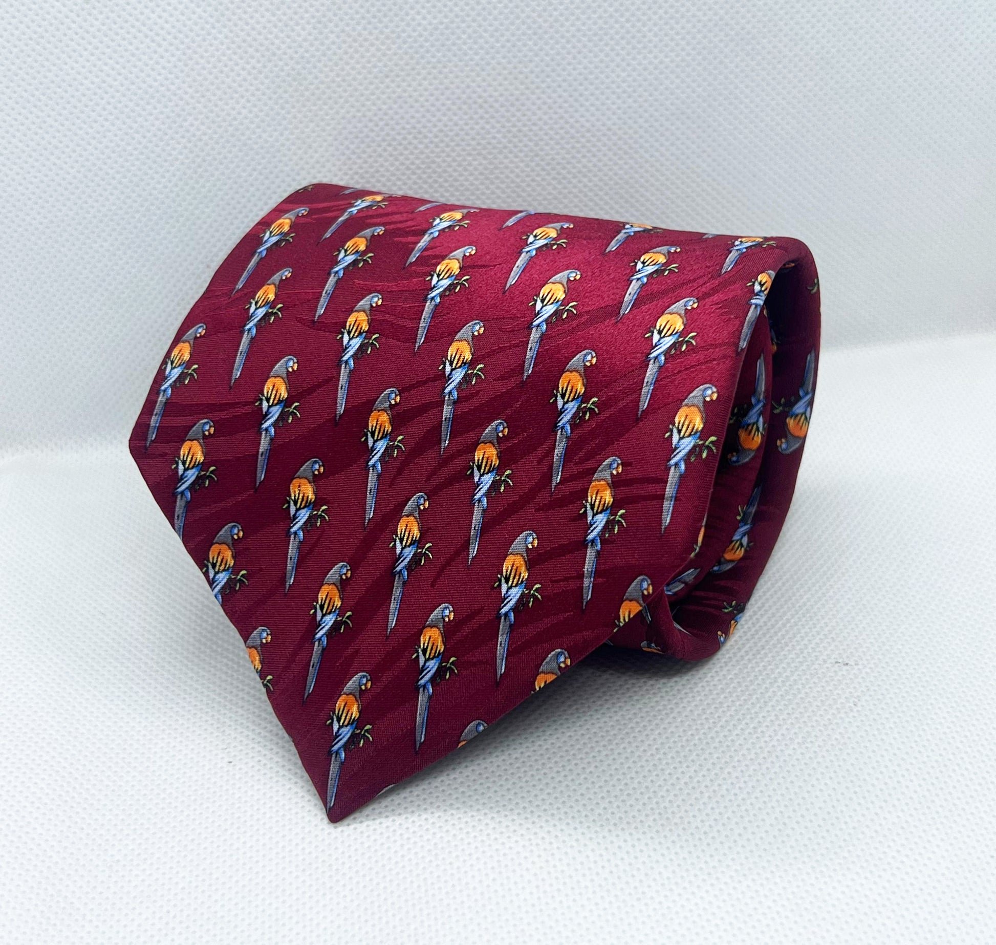 Crimson Parrot Escape Silk Broad Tie