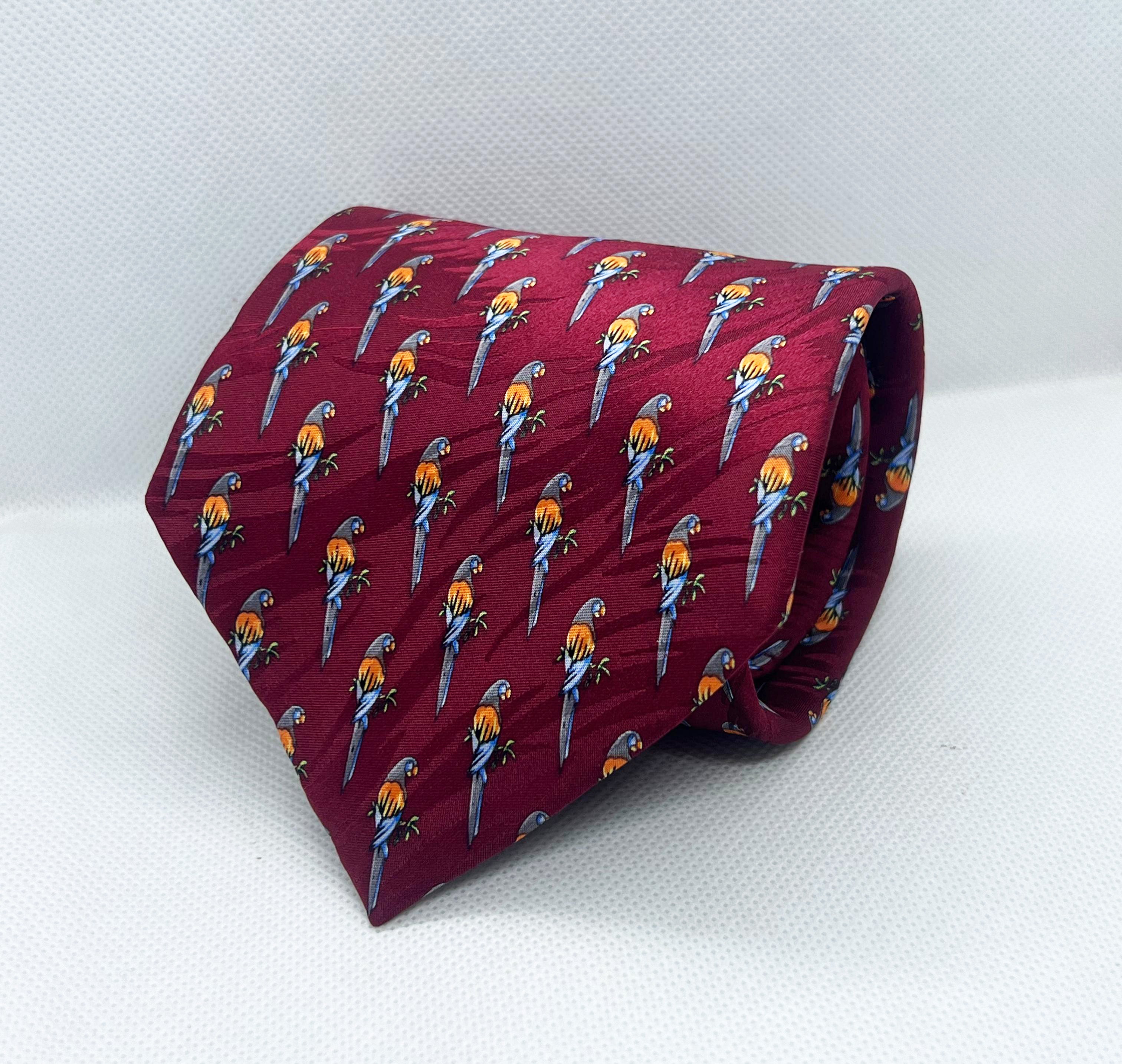 Crimson Parrot Escape Silk Broad Tie