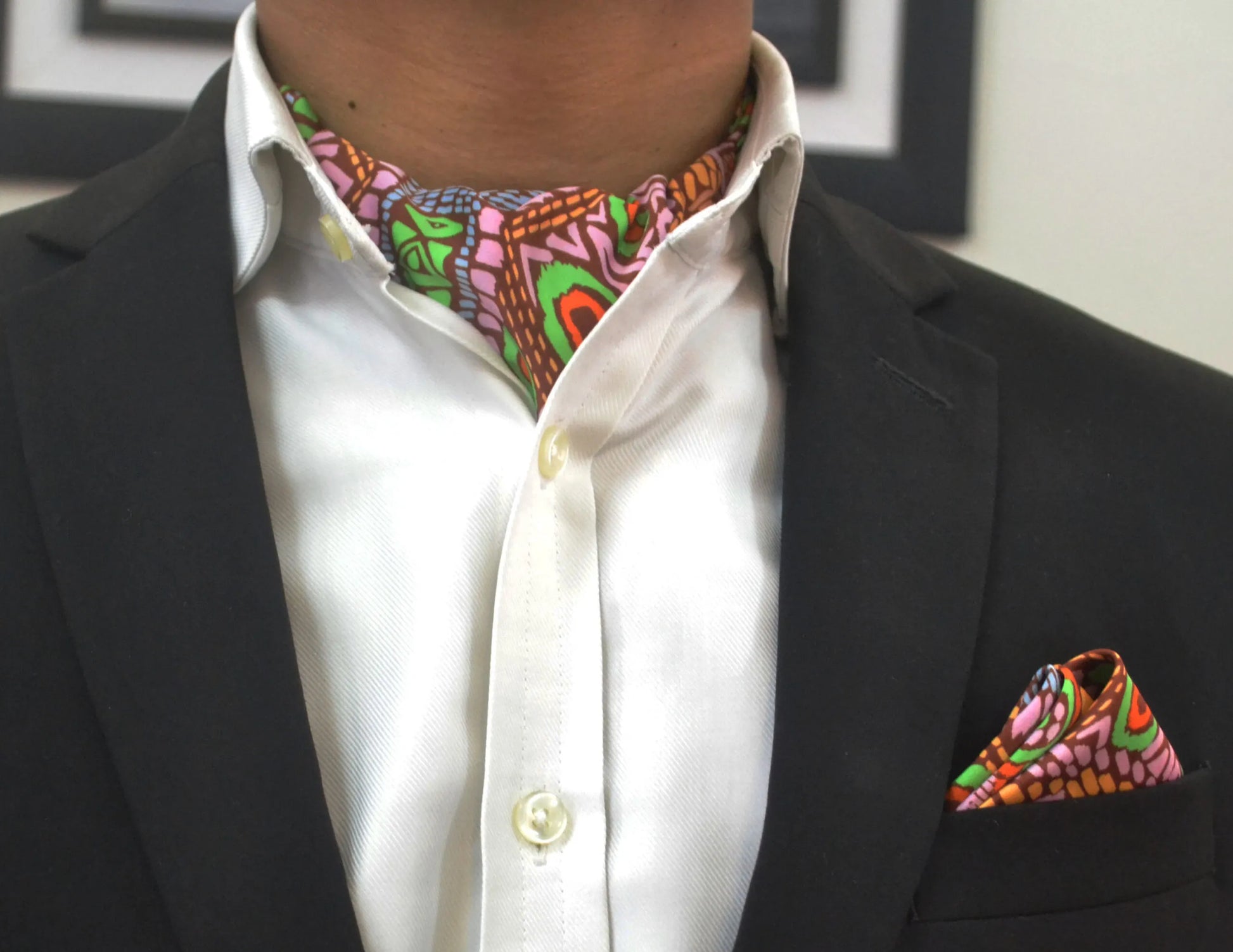 Incas style Pastel color Cravat and Pocket Square set
