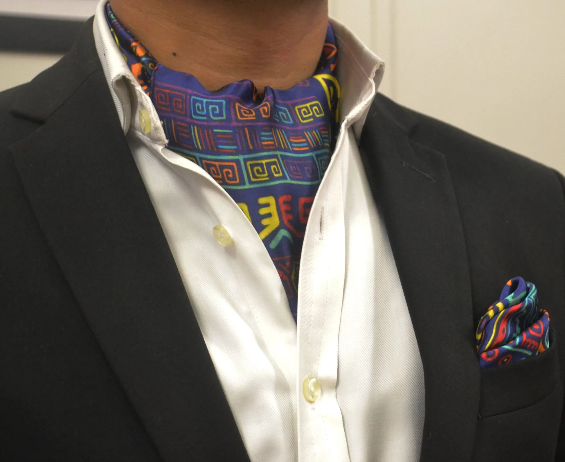 Blue Colour Incas Style Cravat and Pocket Square set