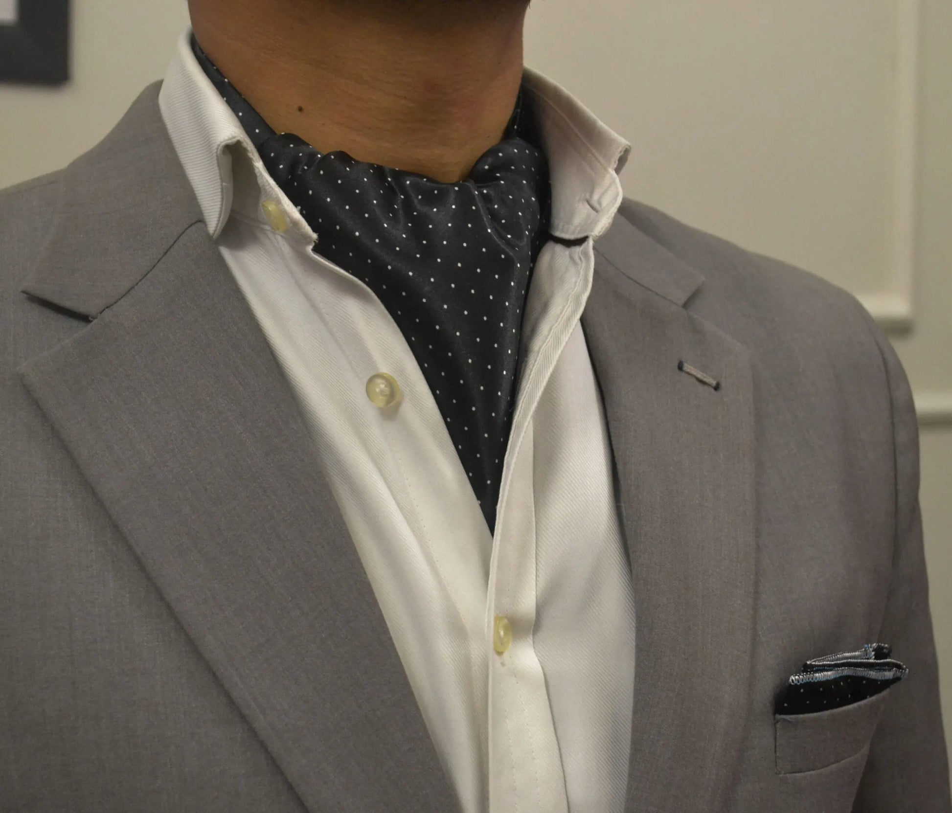 Black with Fine White Polka Dots Cravat and Pocket Square Set