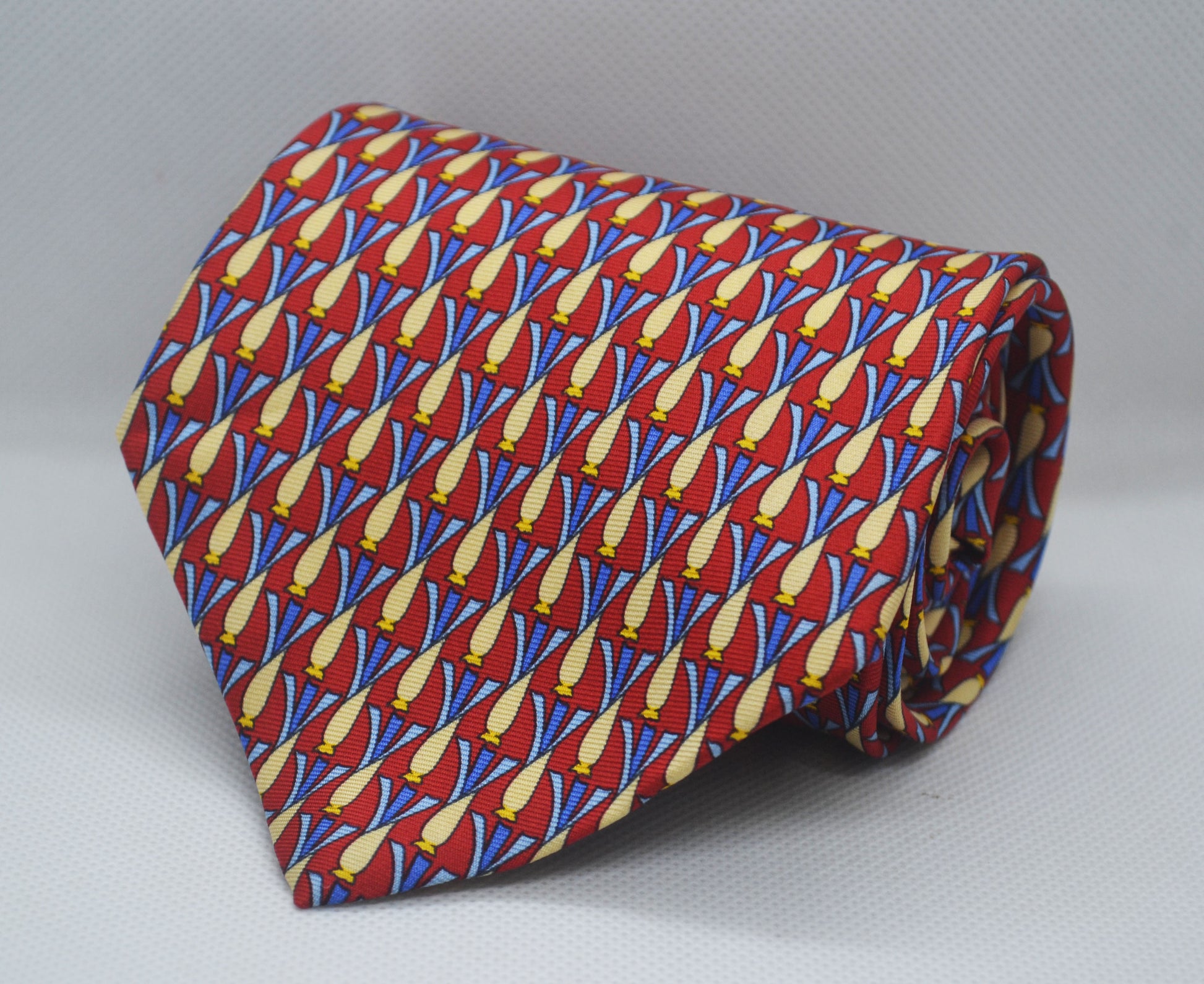100% Silk Red Base Geometric Broad Tie