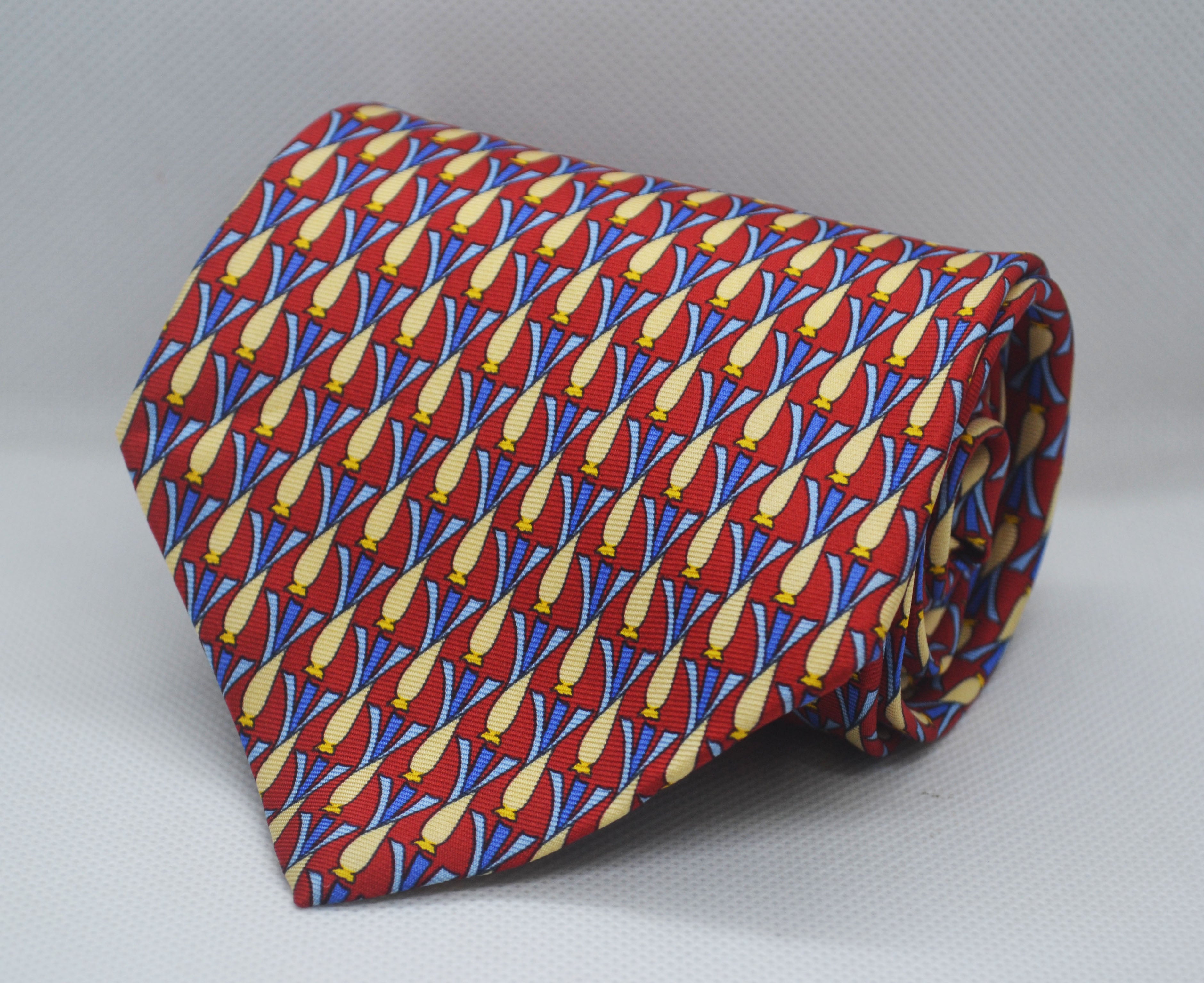 100% Silk Red Base Geometric Broad Tie