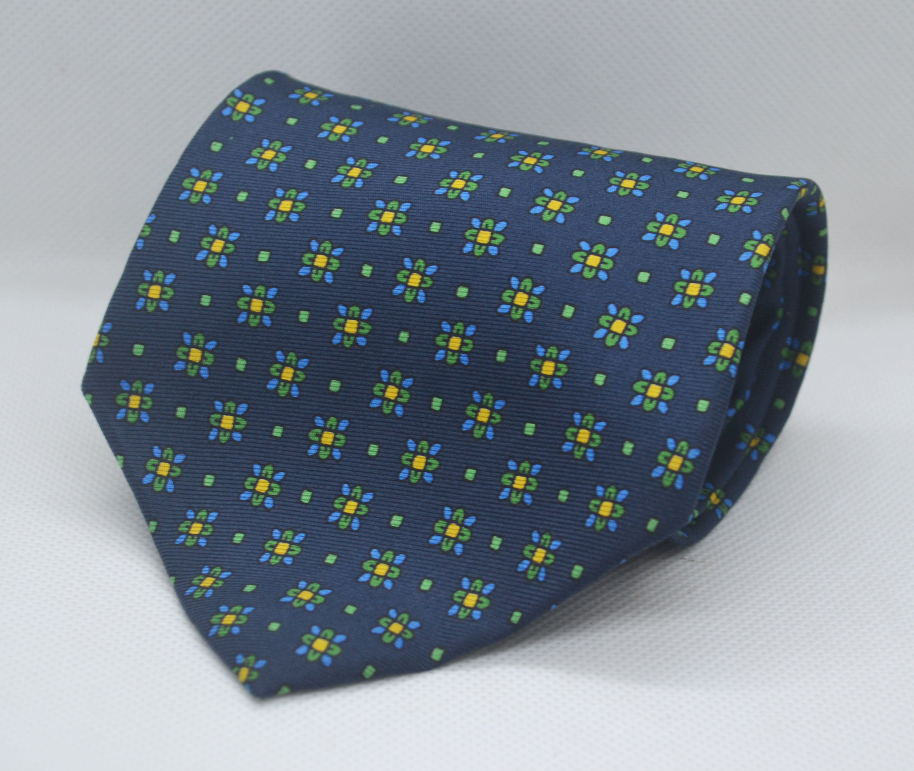 100% Silk Blue Base Green Floral Broad Tie