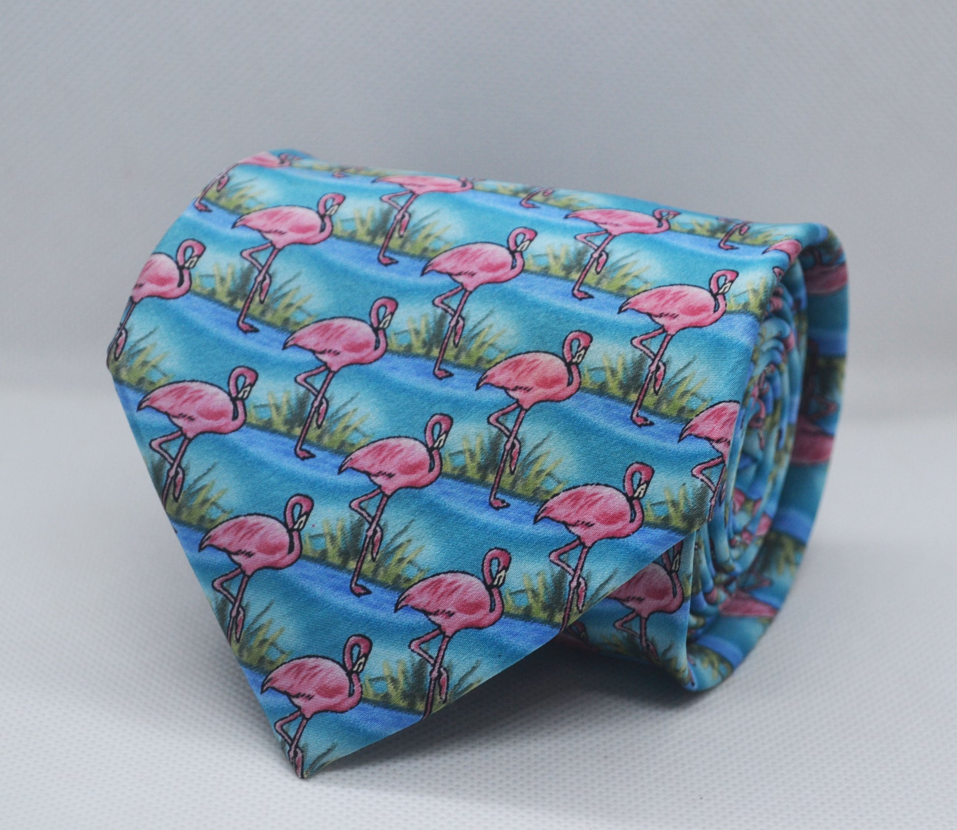 100% Silk Blue Pink Geometric Broad Tie