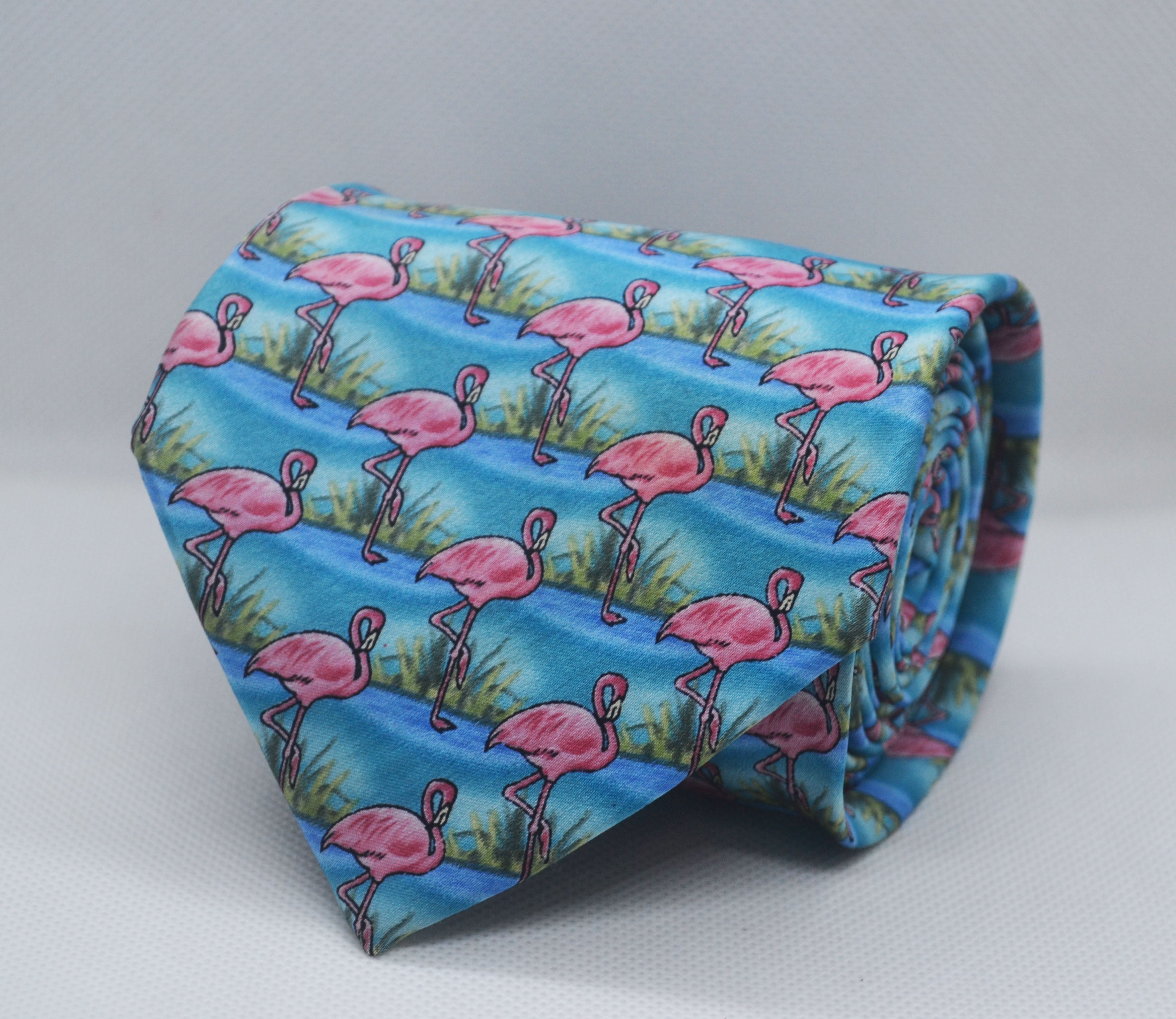 100% Silk Blue Pink Geometric Broad Tie