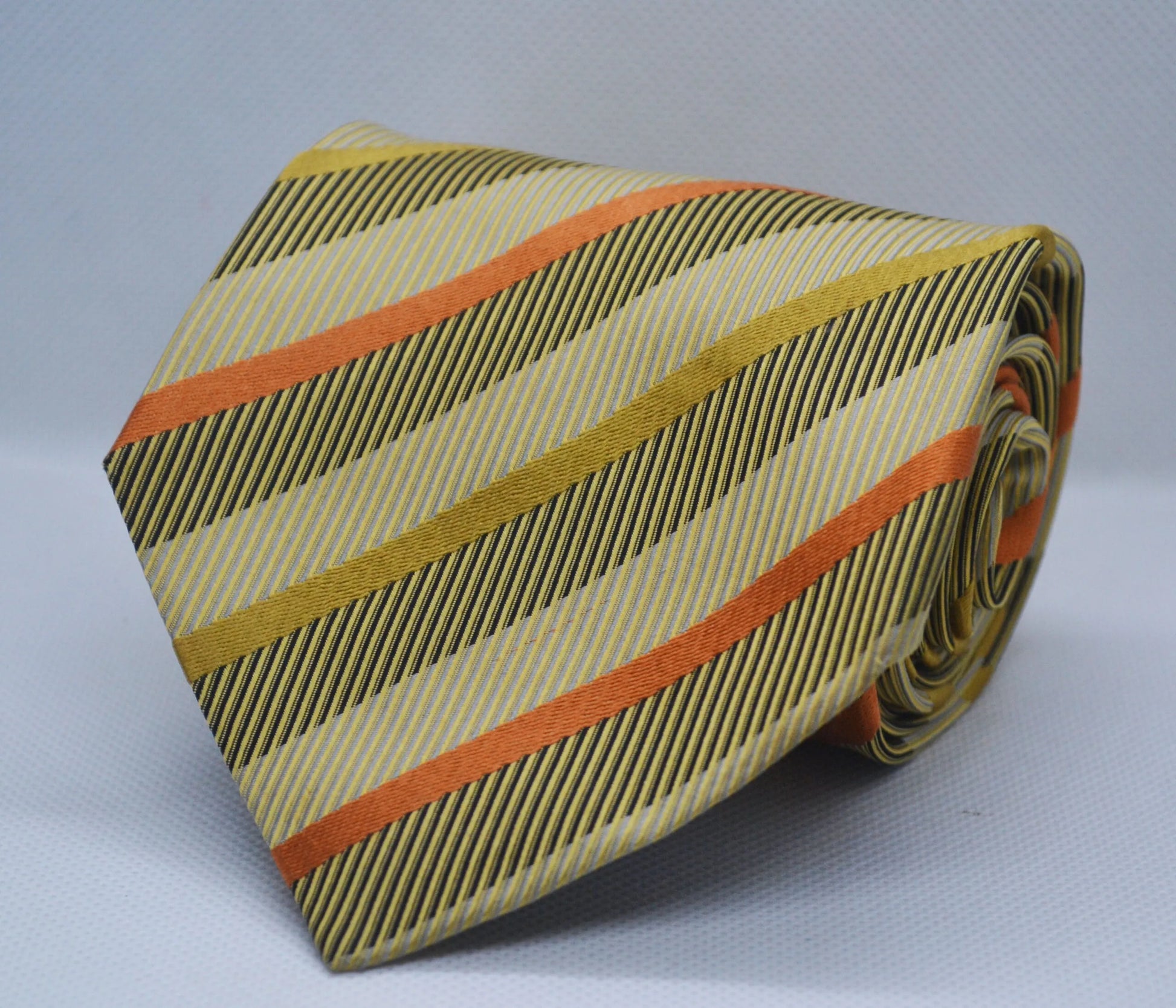 100% Silk Yellow Striped Broad Tie