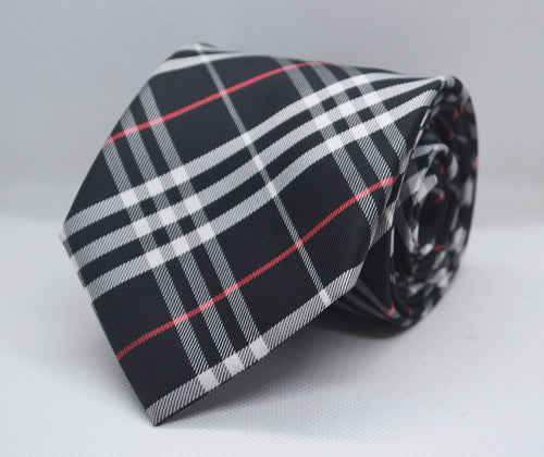 100% Microfiber Black Gray Crosscheck Tie