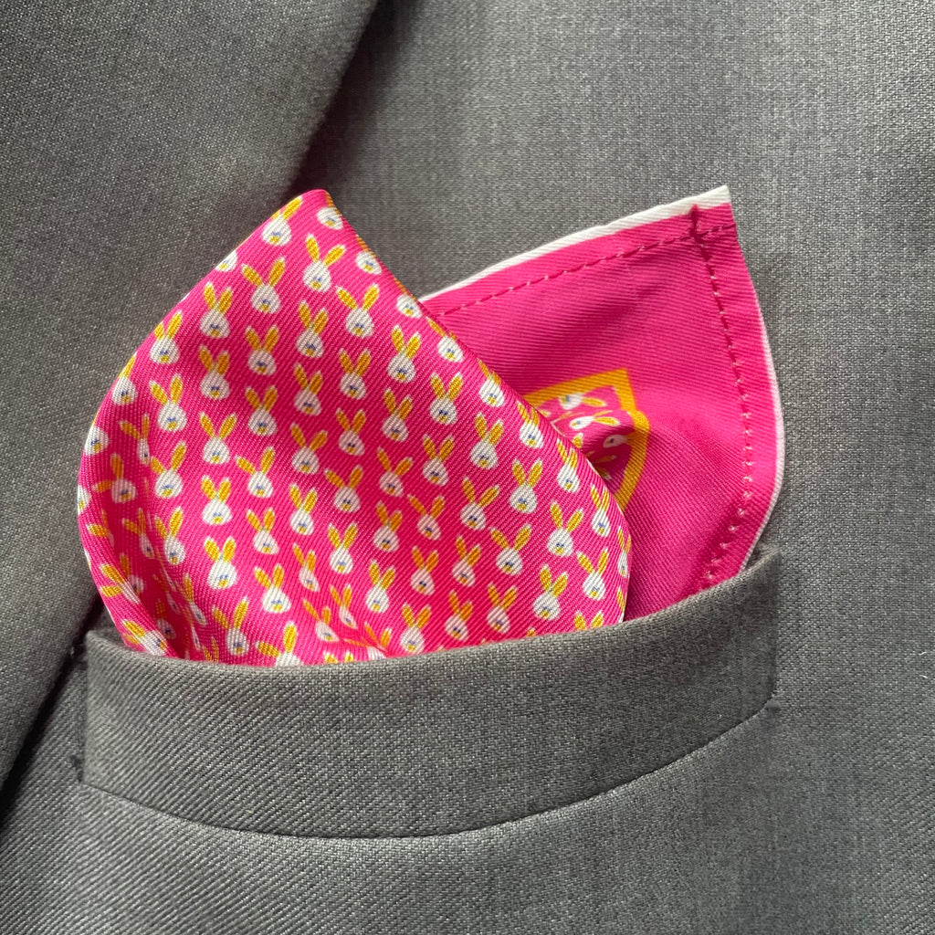 14 by 14 inches Royal Pink Bunny Pop Pocket Square