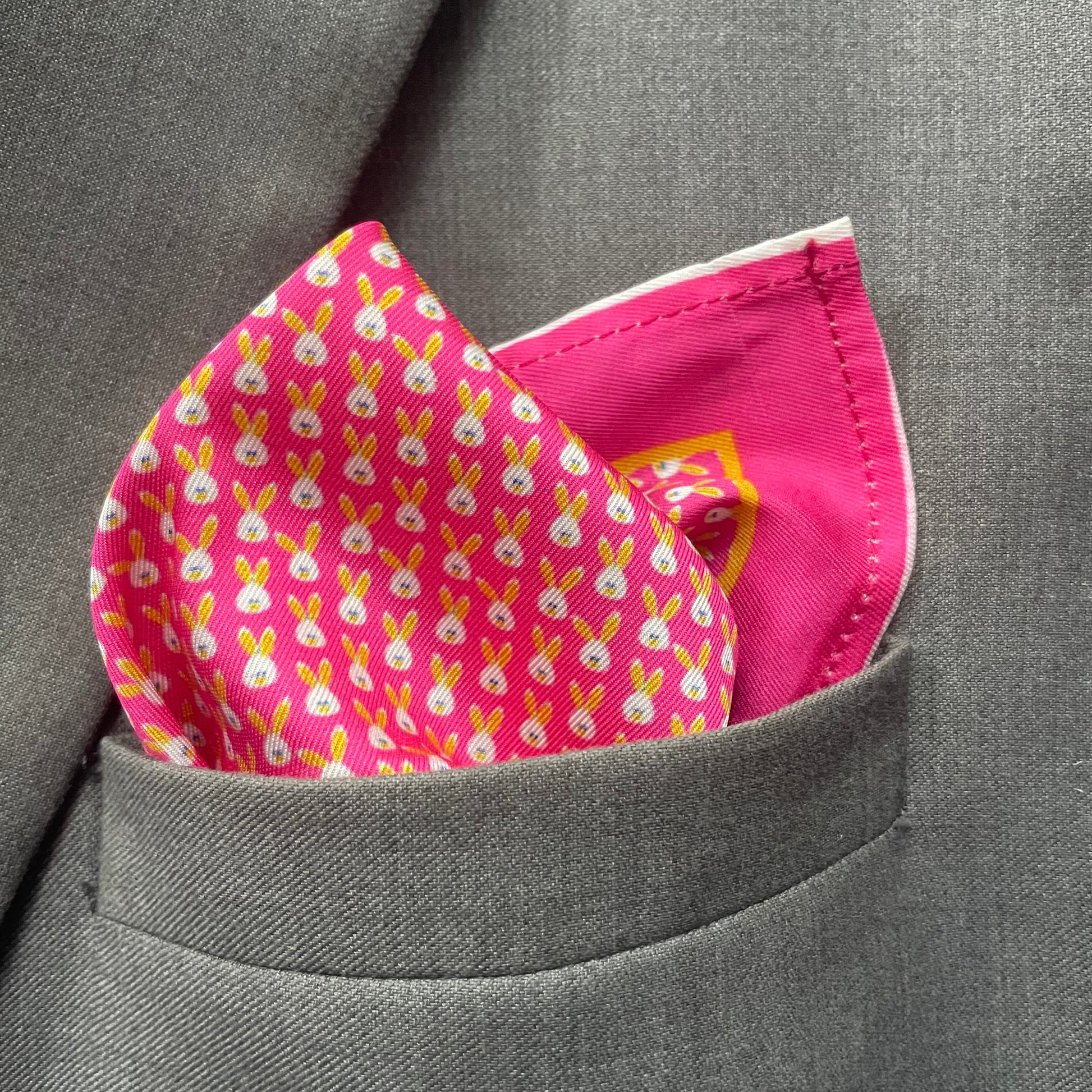14 by 14 inches Royal Pink Bunny Pop Pocket Square