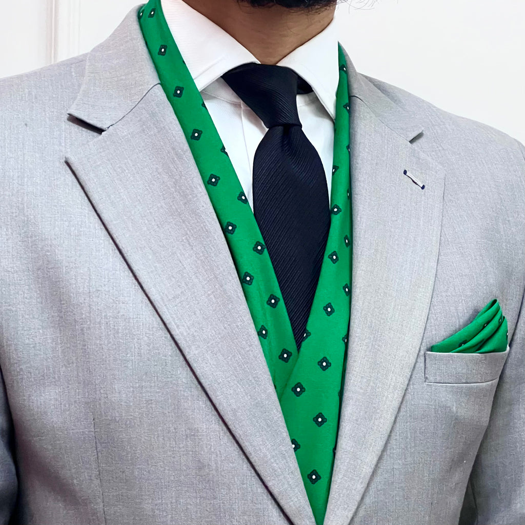 Emerald Green Square Pattern Scarf and Pocket Square Set