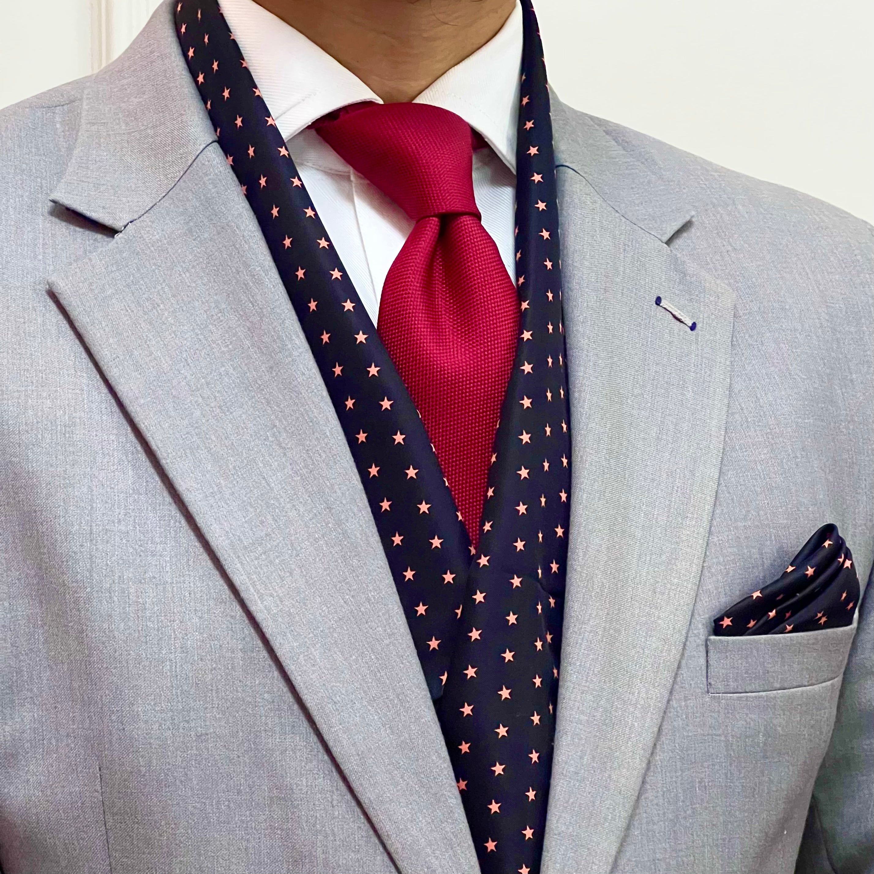 Black Starburst Scarf and Pocket Square Set