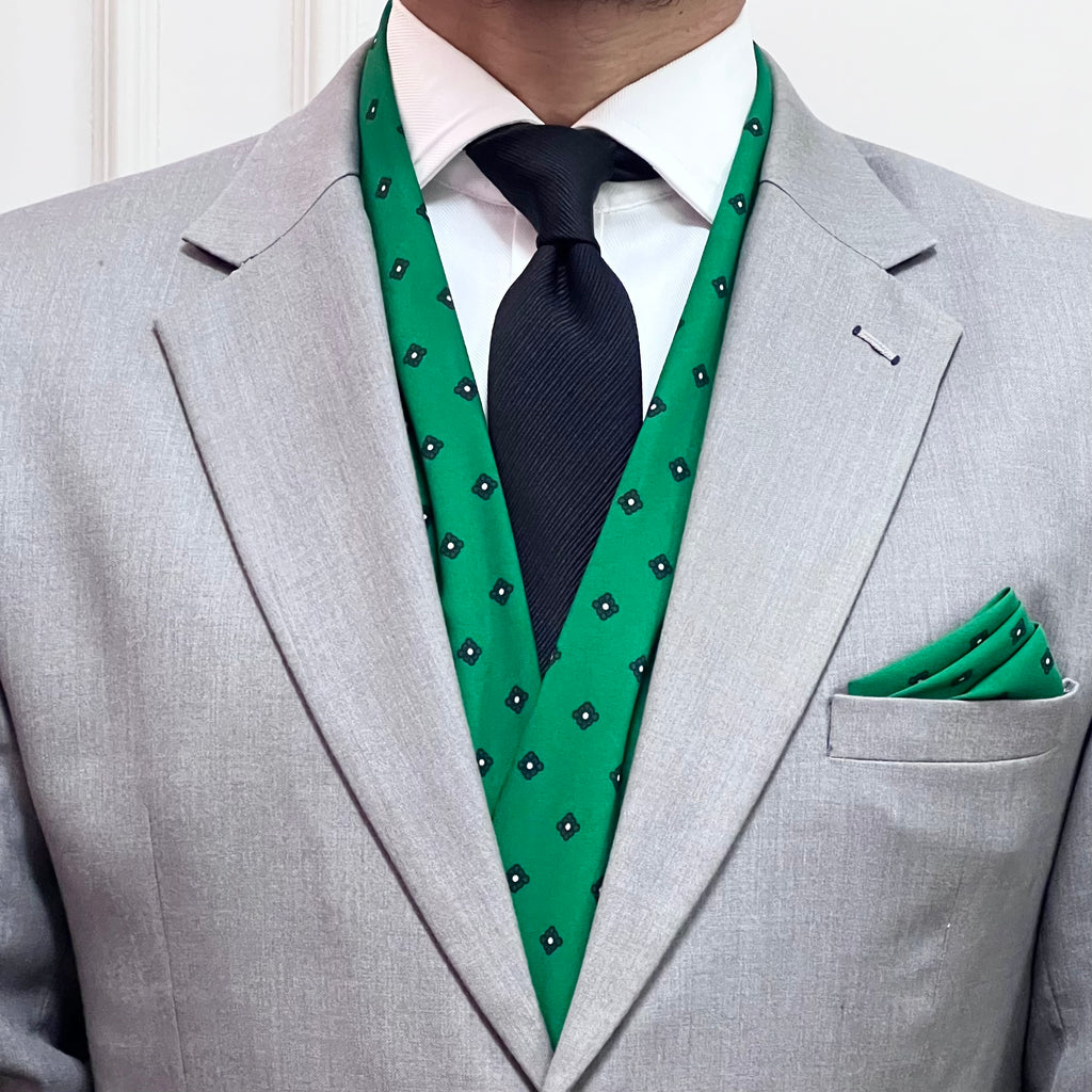 Emerald Green Square Pattern Scarf and Pocket Square Set