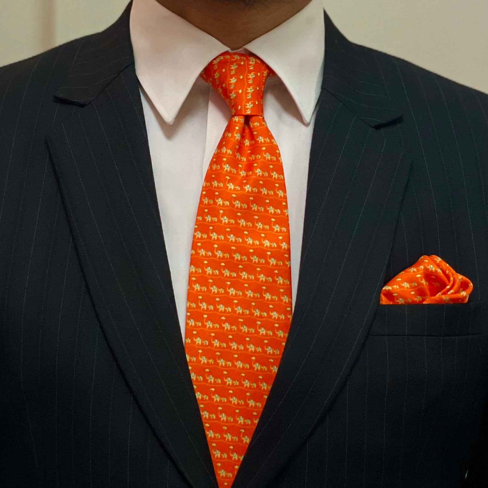 Luxury Orange Elephant Pattern Tie Set