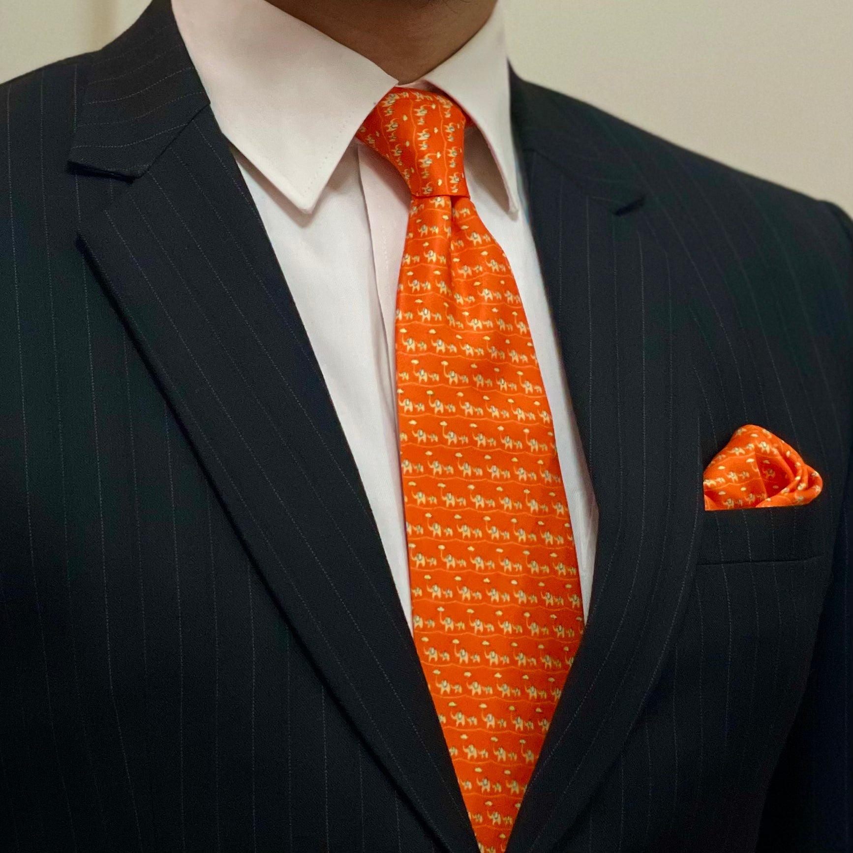 Luxury Orange Elephant Pattern Tie Set