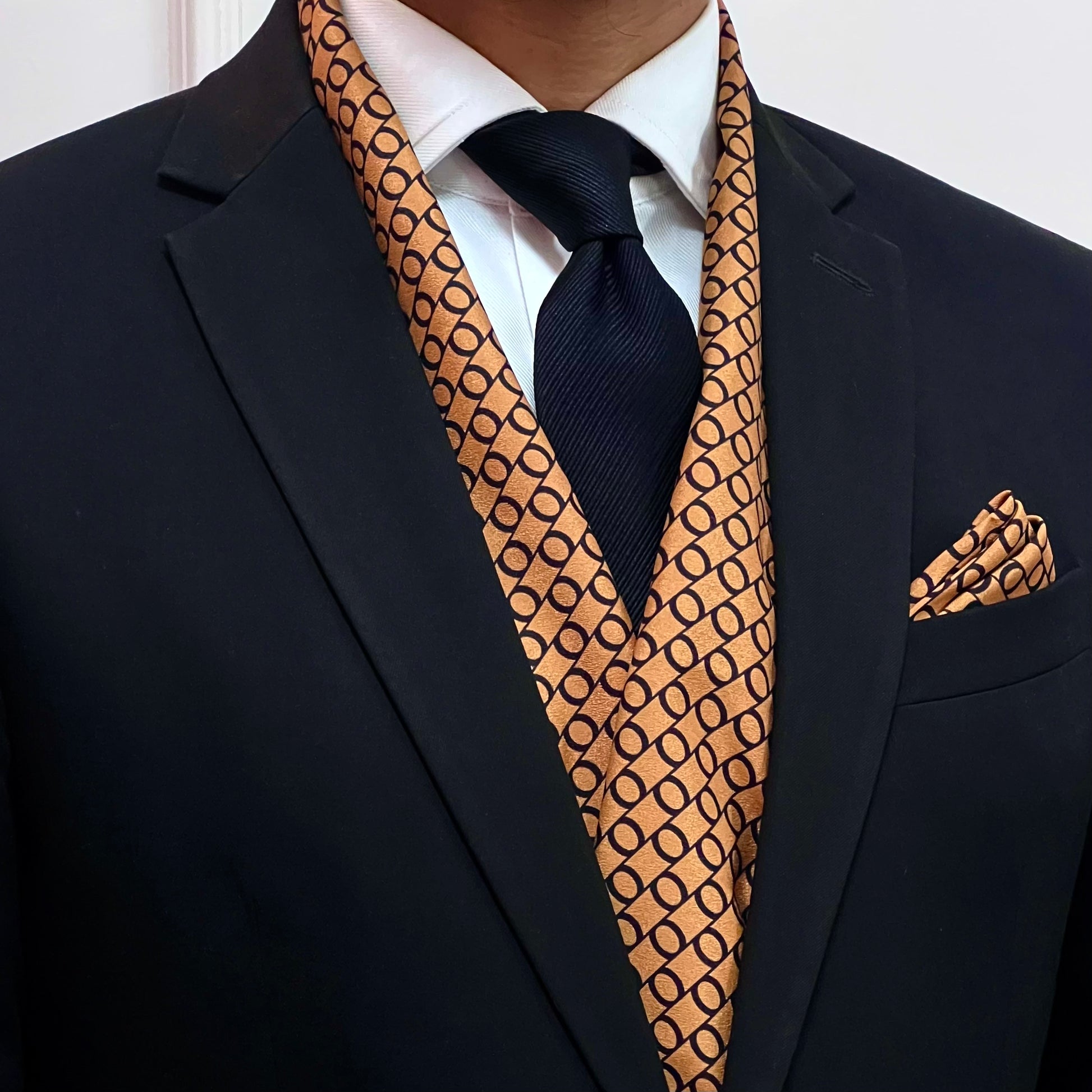Mustard Gold Circle Pattern Scarf and Pocket Square Set