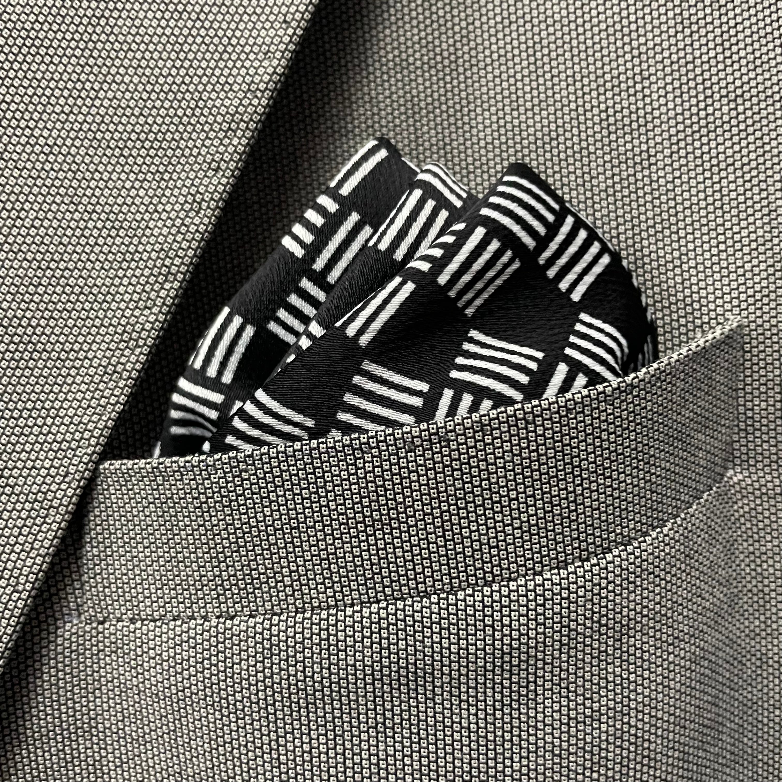 13 by 13 inches Black & White Geometric Pocket Square