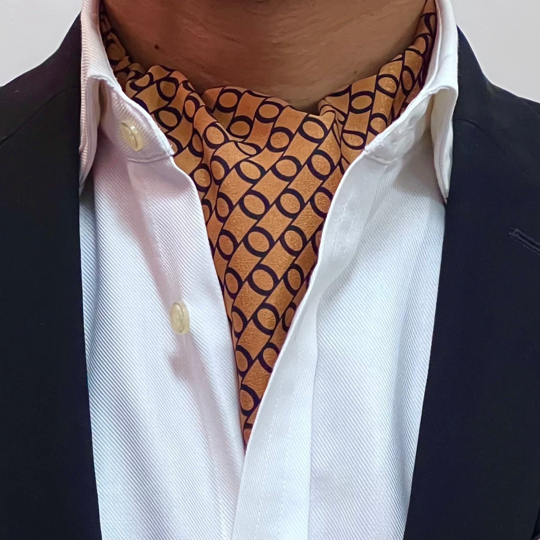 Mustard Good Circle Pattern Cravat and Pocket Square Set