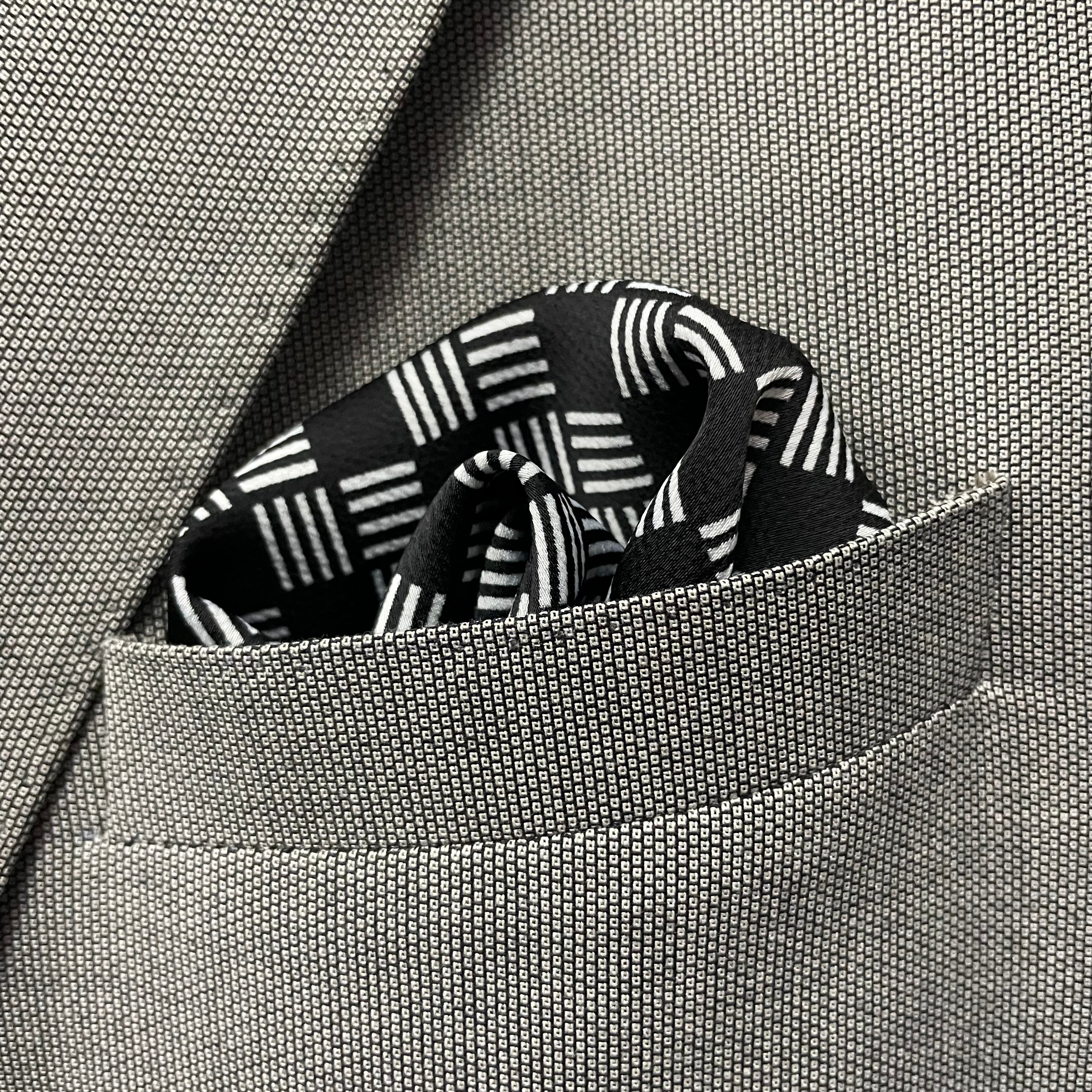 13 by 13 inches Black & White Geometric Pocket Square