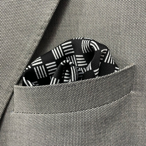 13 by 13 inches Black & White Geometric Pocket Square
