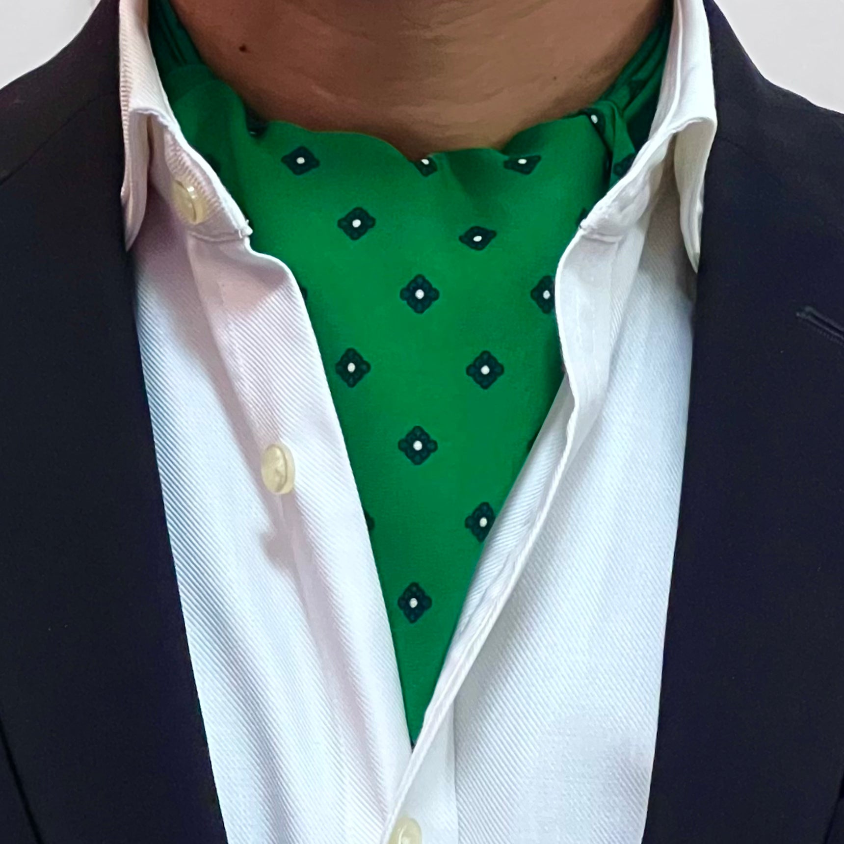 Emerald Green Square Pattern Cravat and Pocket Square Set