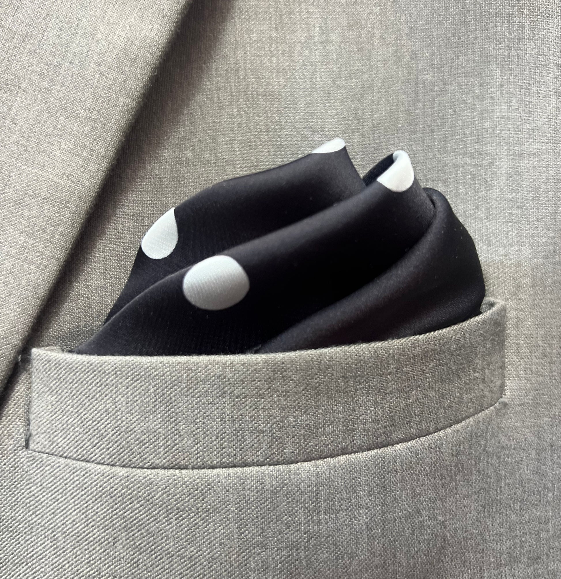 13 by 13 inches Dark Blue and white big distant polka dots Pocket Square