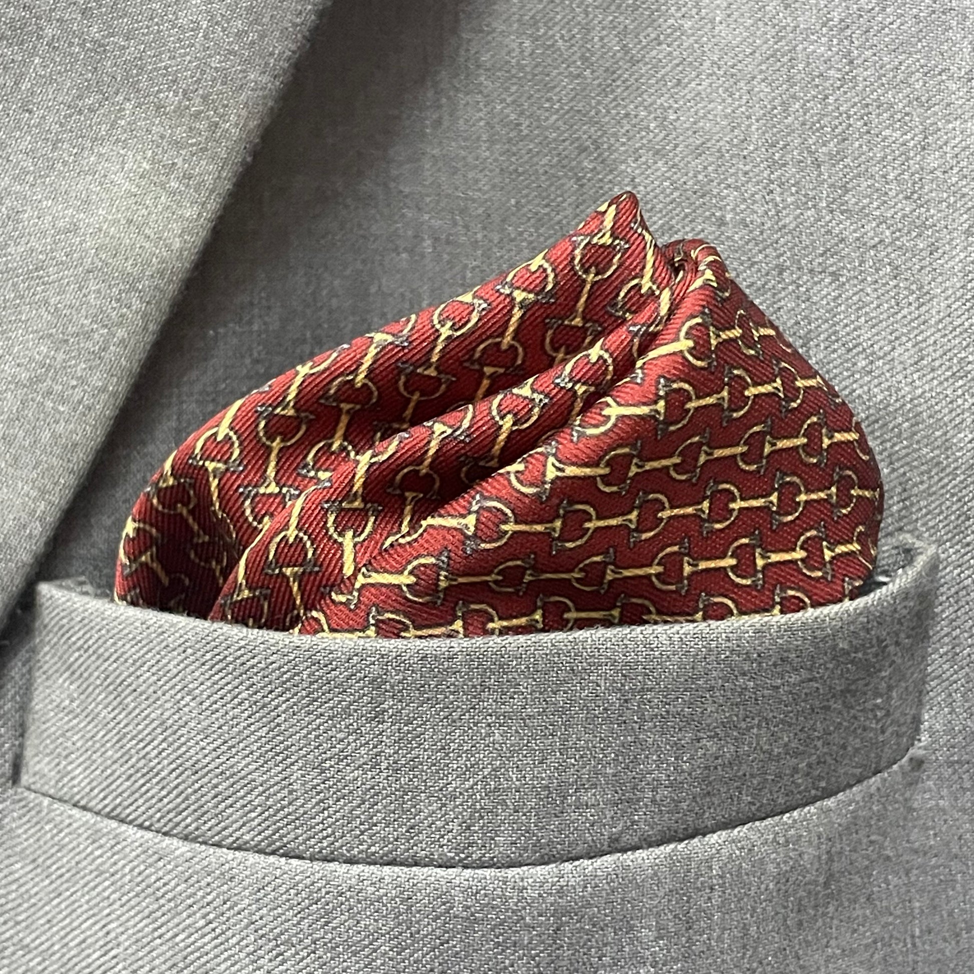 14 by 14 inches Burgundy Chain Link Pocket Square