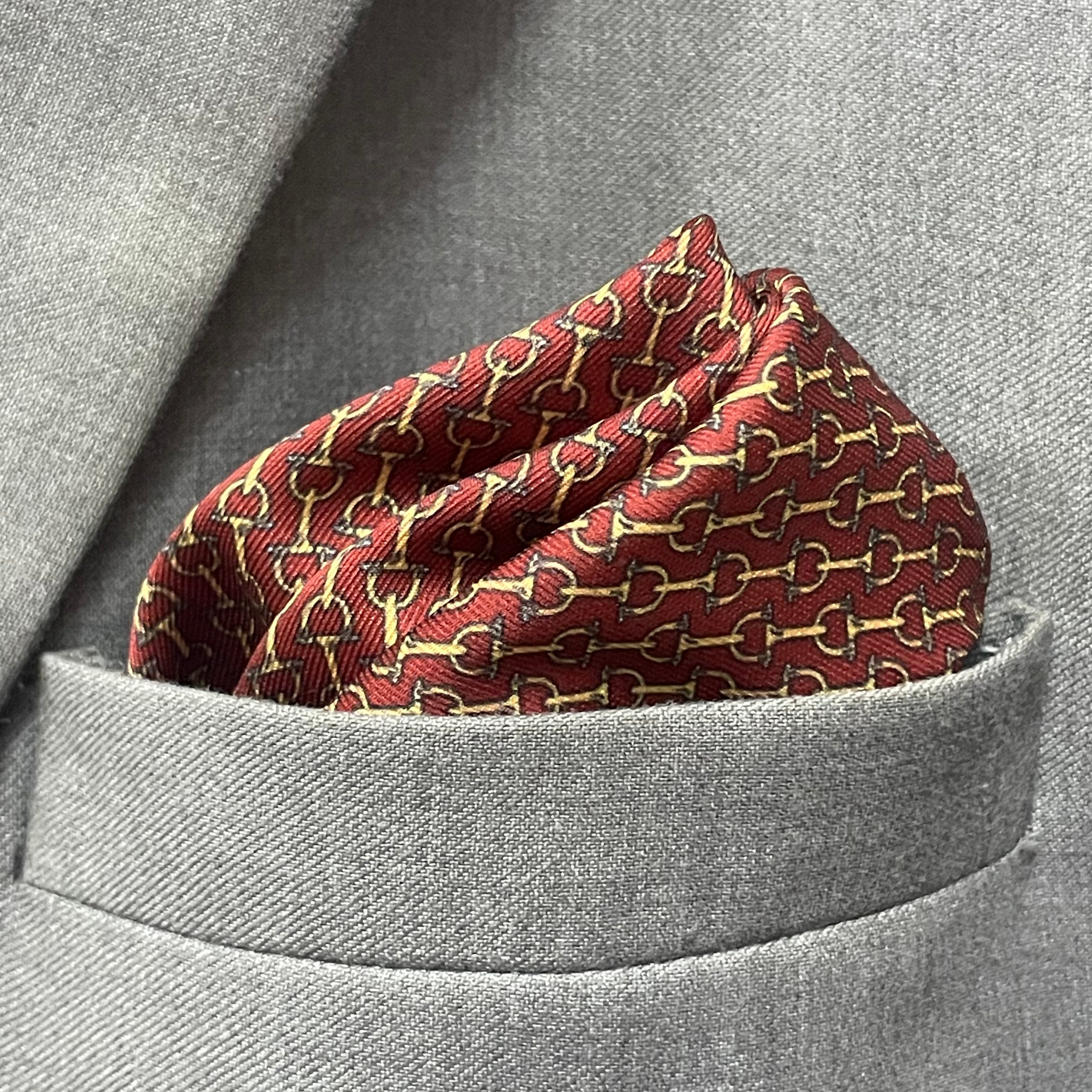 14 by 14 inches Burgundy Chain Link Pocket Square
