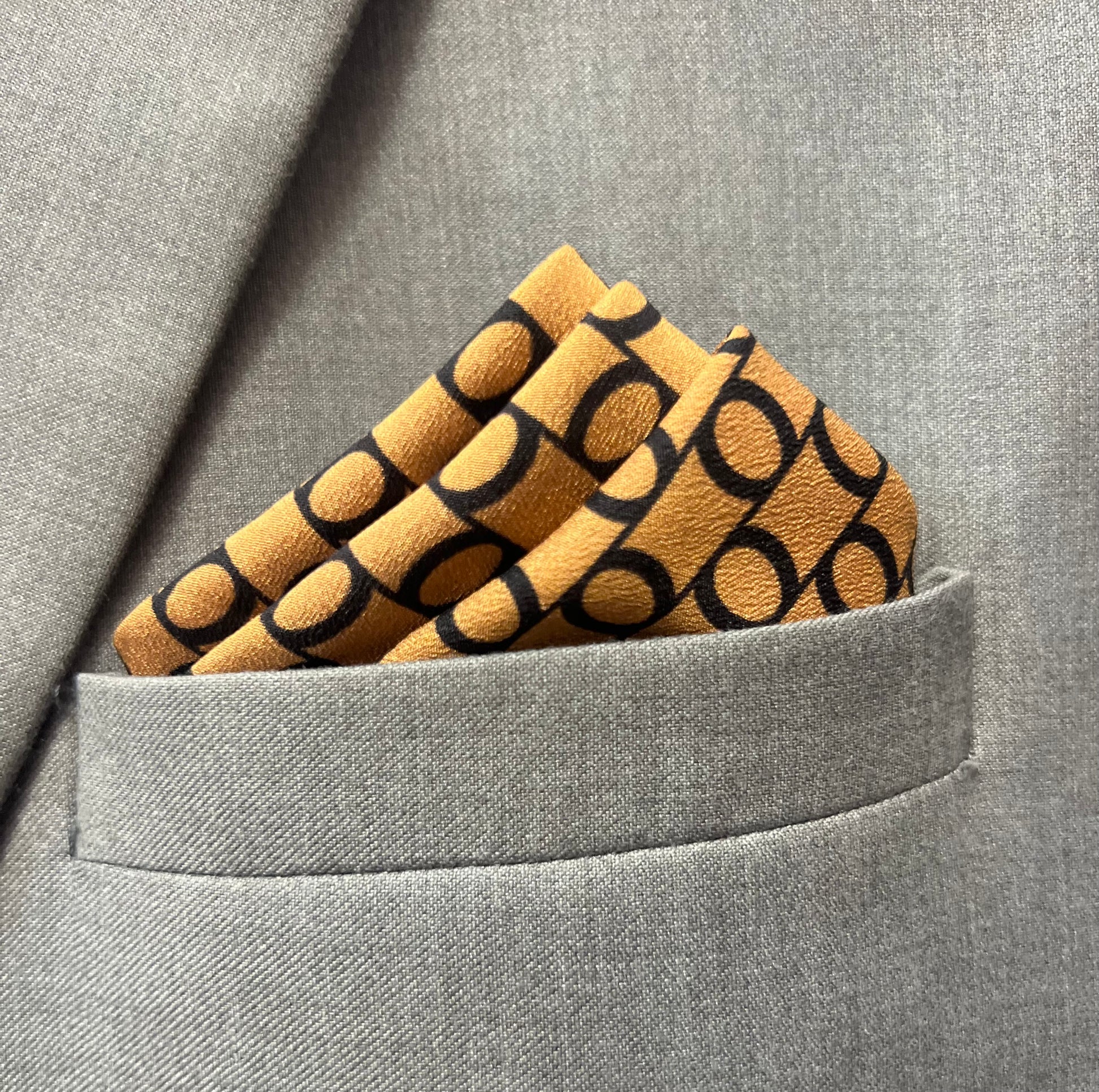 13 by 13 Mustard Gold Circle Pattern Pocket Square