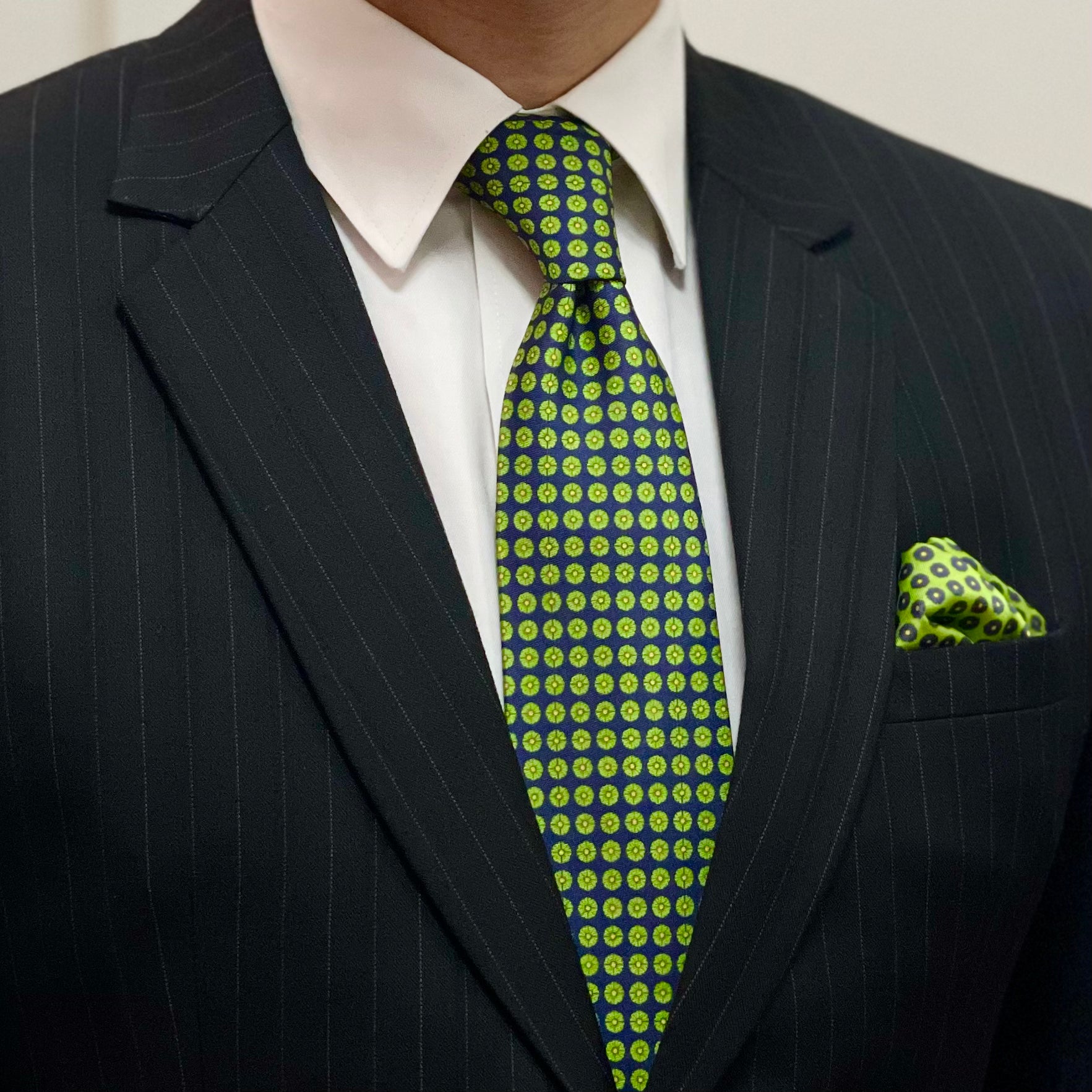 Navy Blue & Lime Green Geometric Tie Set