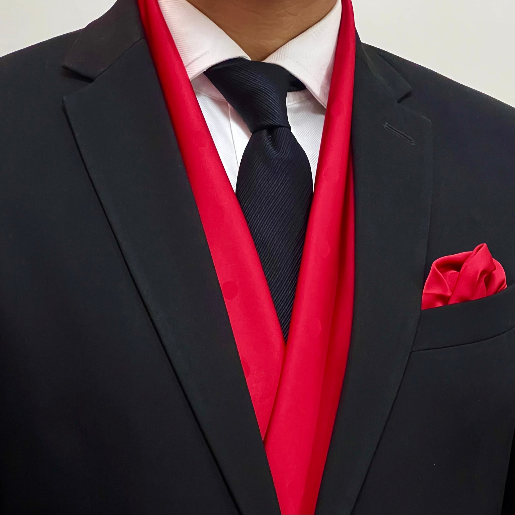 Bright Red Self-design Scarf and Pocket Square Set