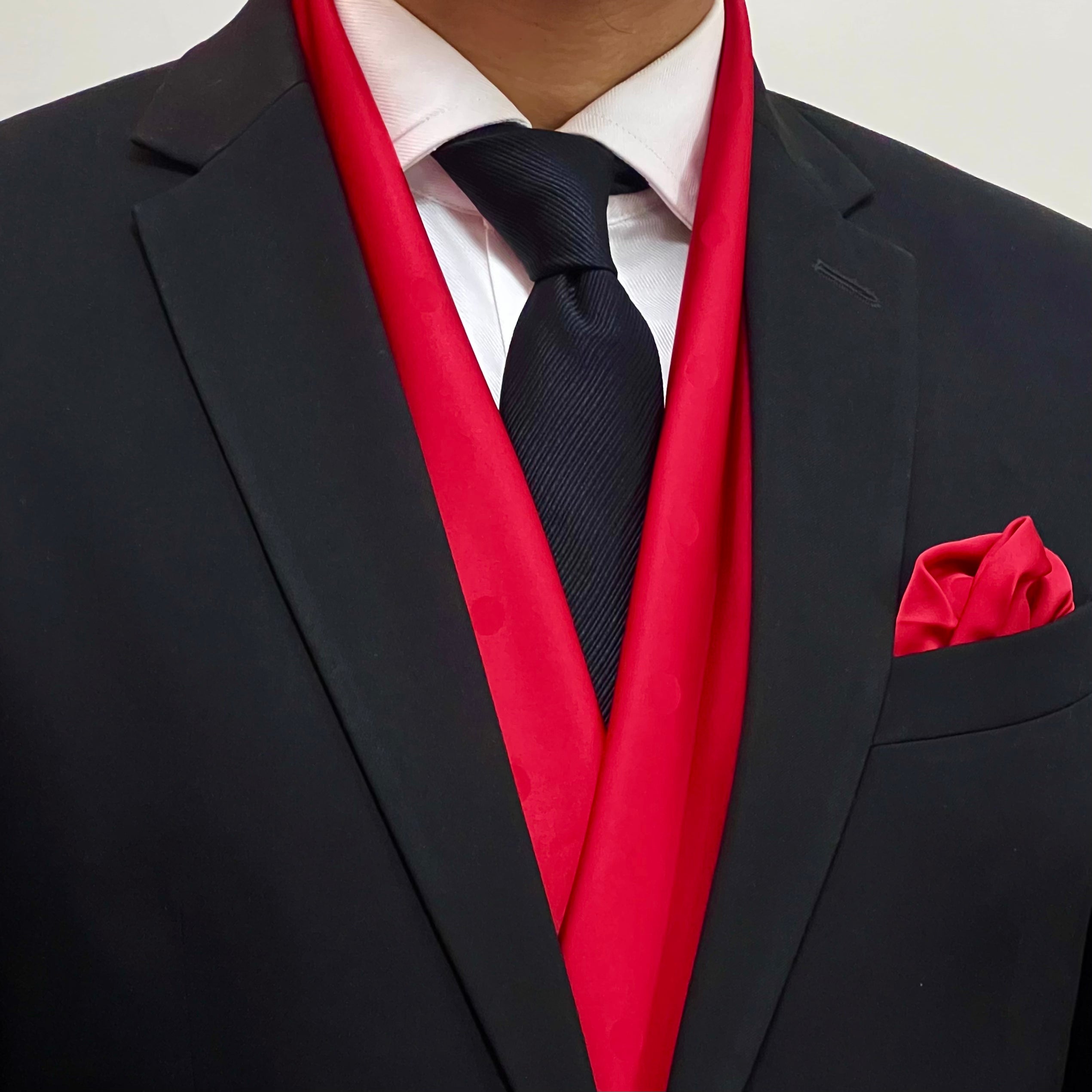 Bright Red Self-design Scarf and Pocket Square Set