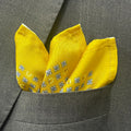 14 by 14 inches Mustard Yellow with Blue Floral Pocket Square