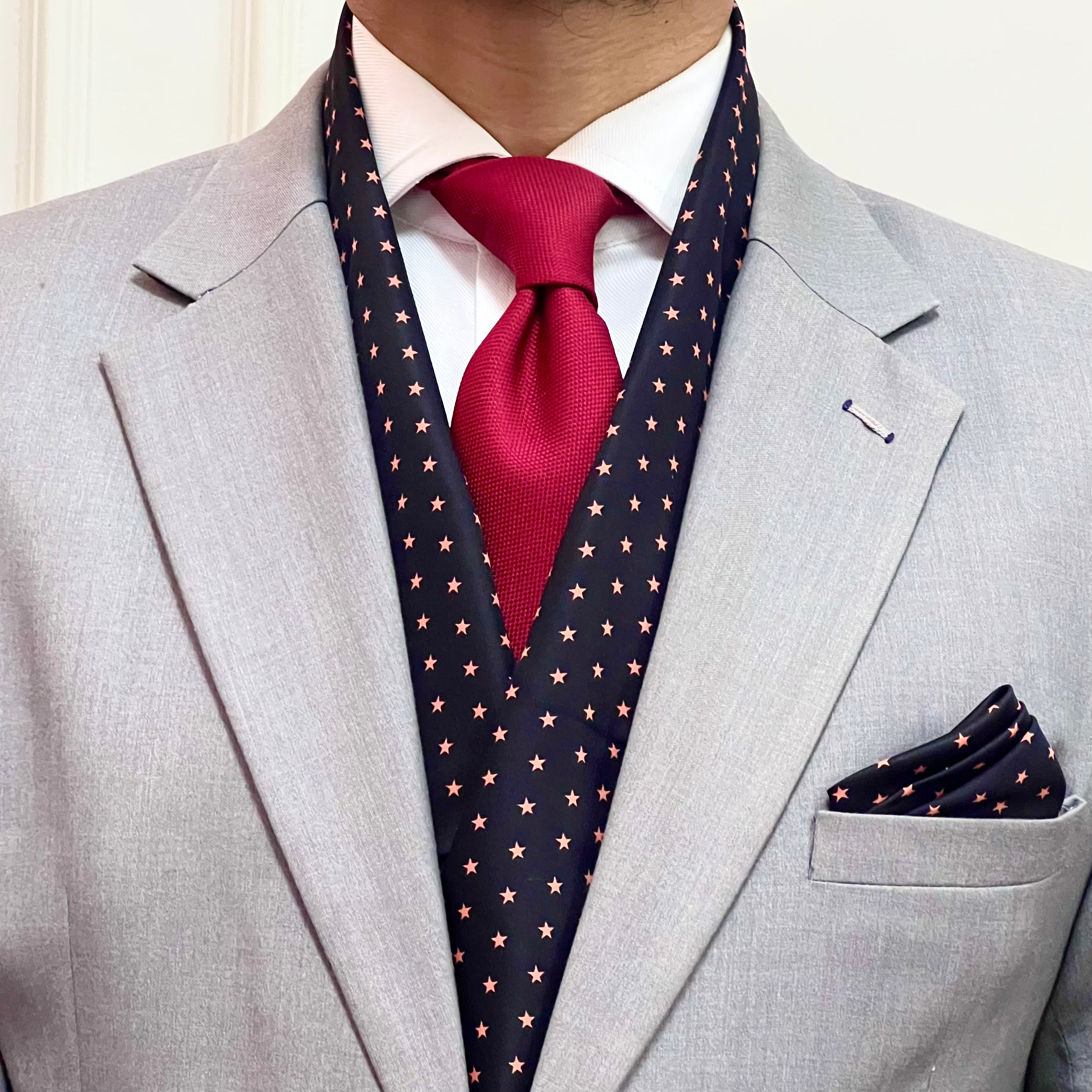 Black Starburst Scarf and Pocket Square Set