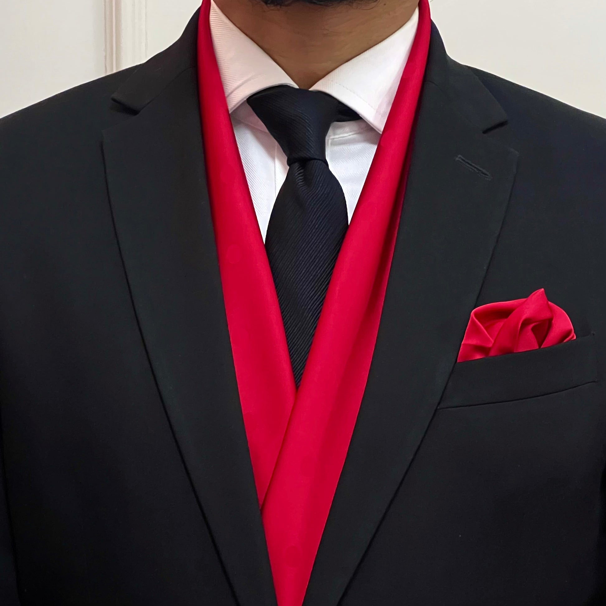 Bright Red Self-design Scarf and Pocket Square Set