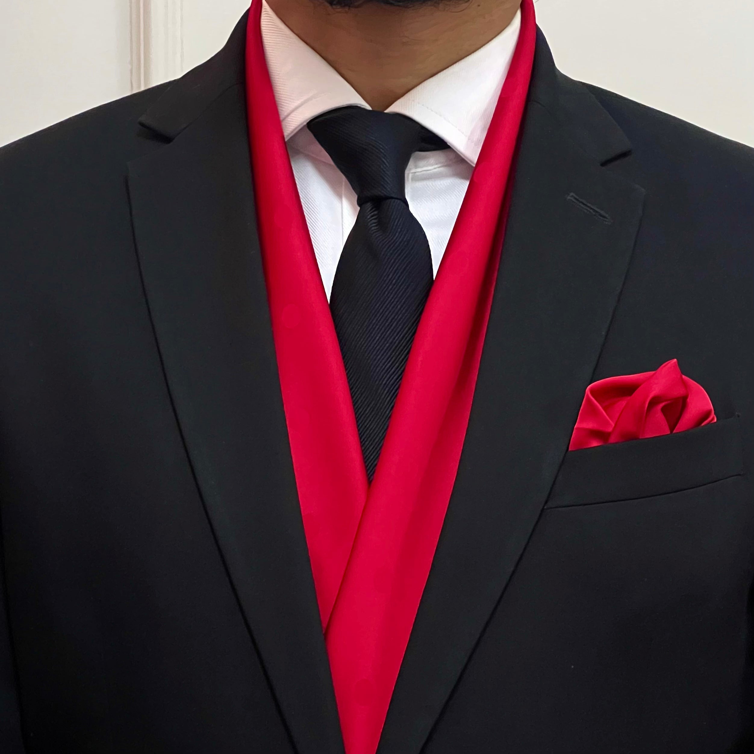 Bright Red Self-design Scarf and Pocket Square Set