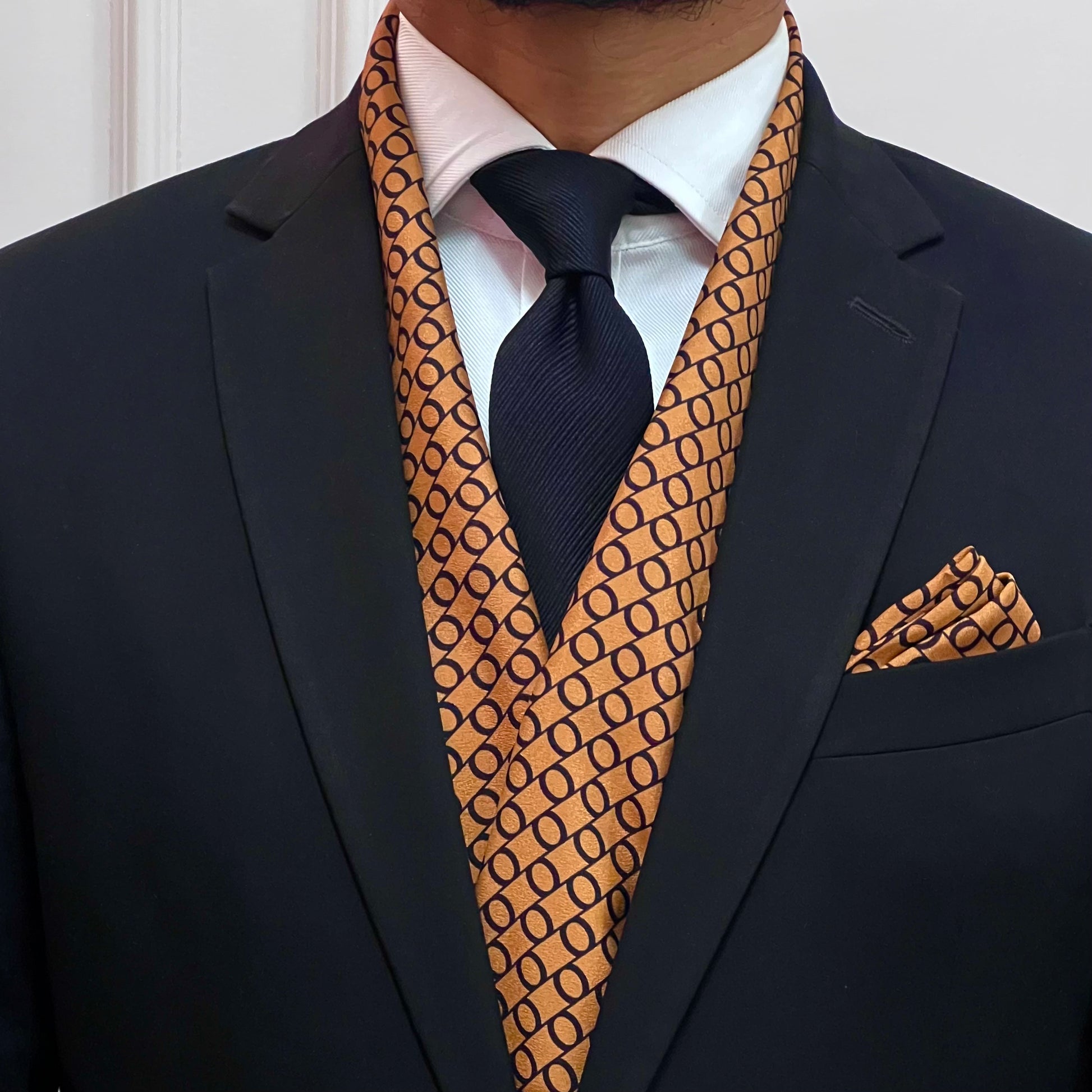 Mustard Gold Circle Pattern Scarf and Pocket Square Set