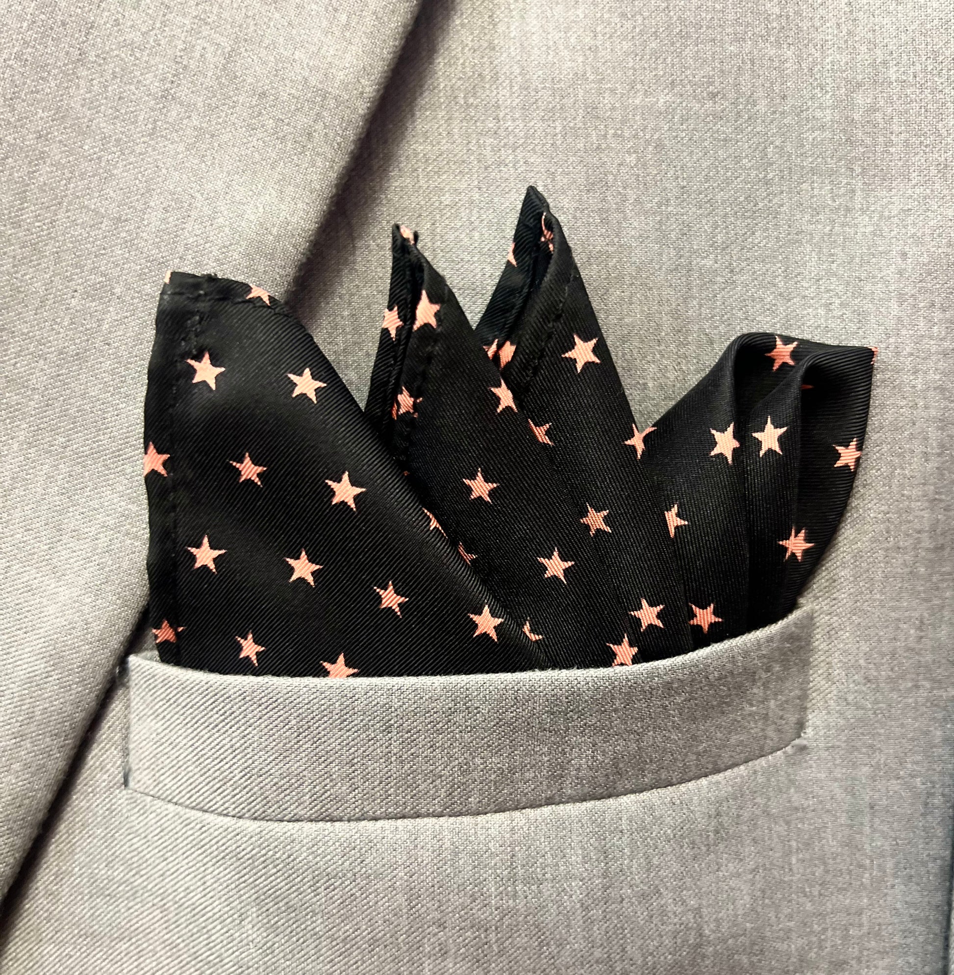 13 by 13 Midnight Star Black Pocket Square
