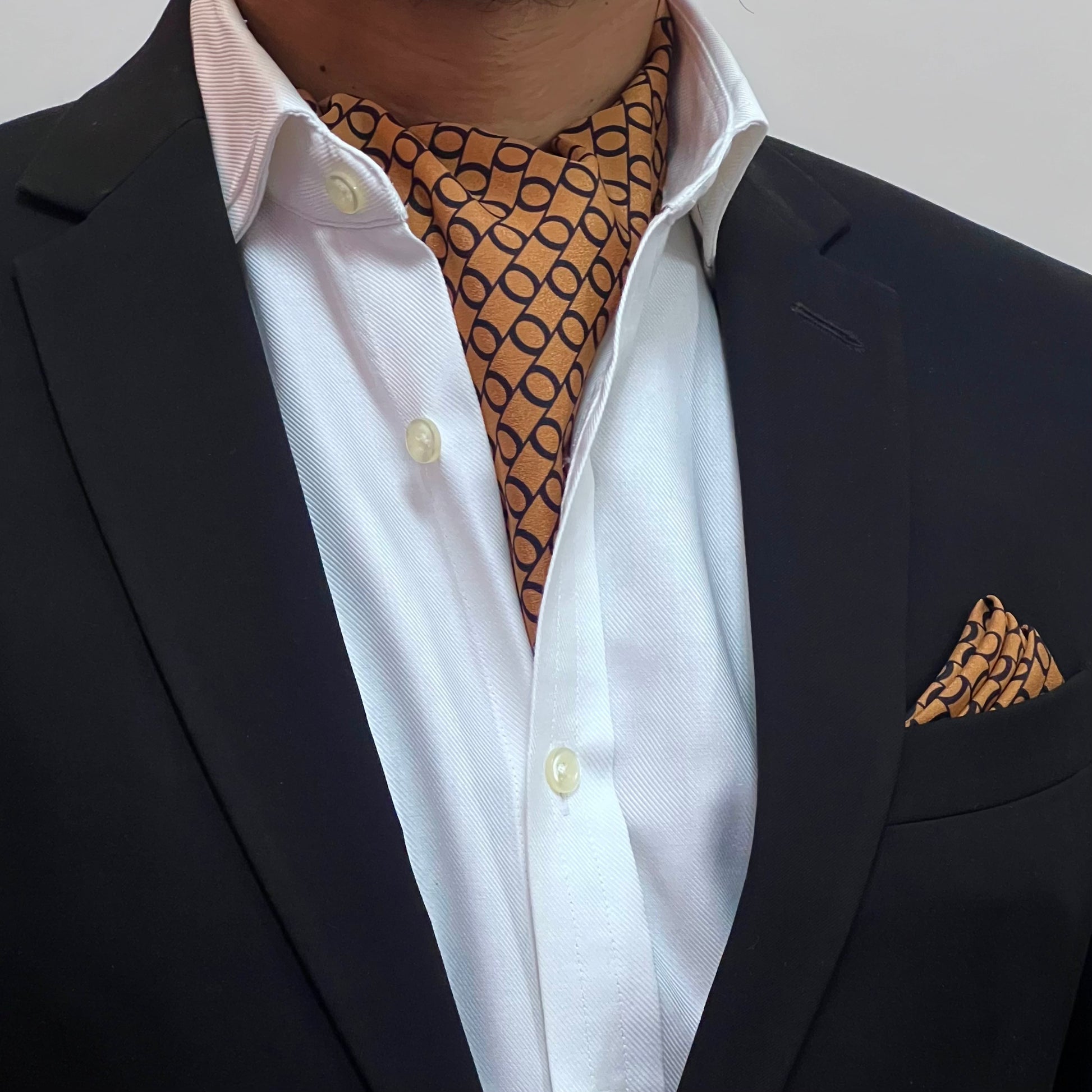 Mustard Good Circle Pattern Cravat and Pocket Square Set