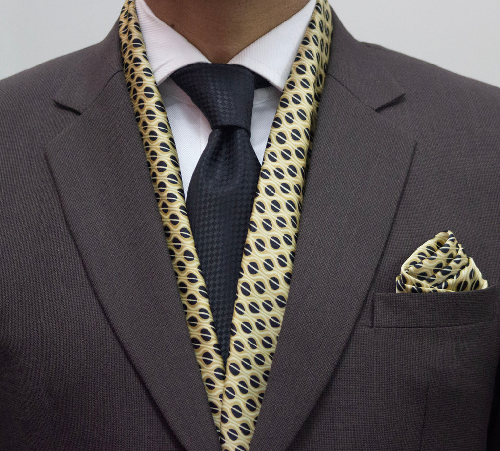 Luxury Golden with Repeat Pattern Scarf and Pocket Square Set