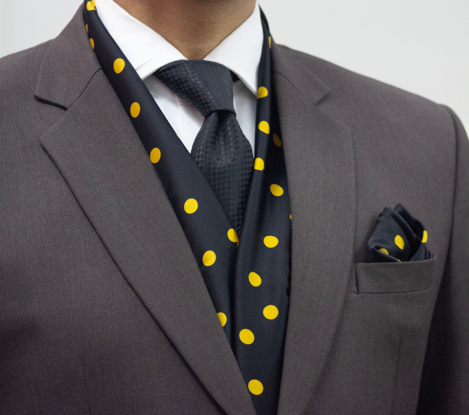Black Base with Elite Golden Polka Dots Pattern Scarf and Pocket Square Set