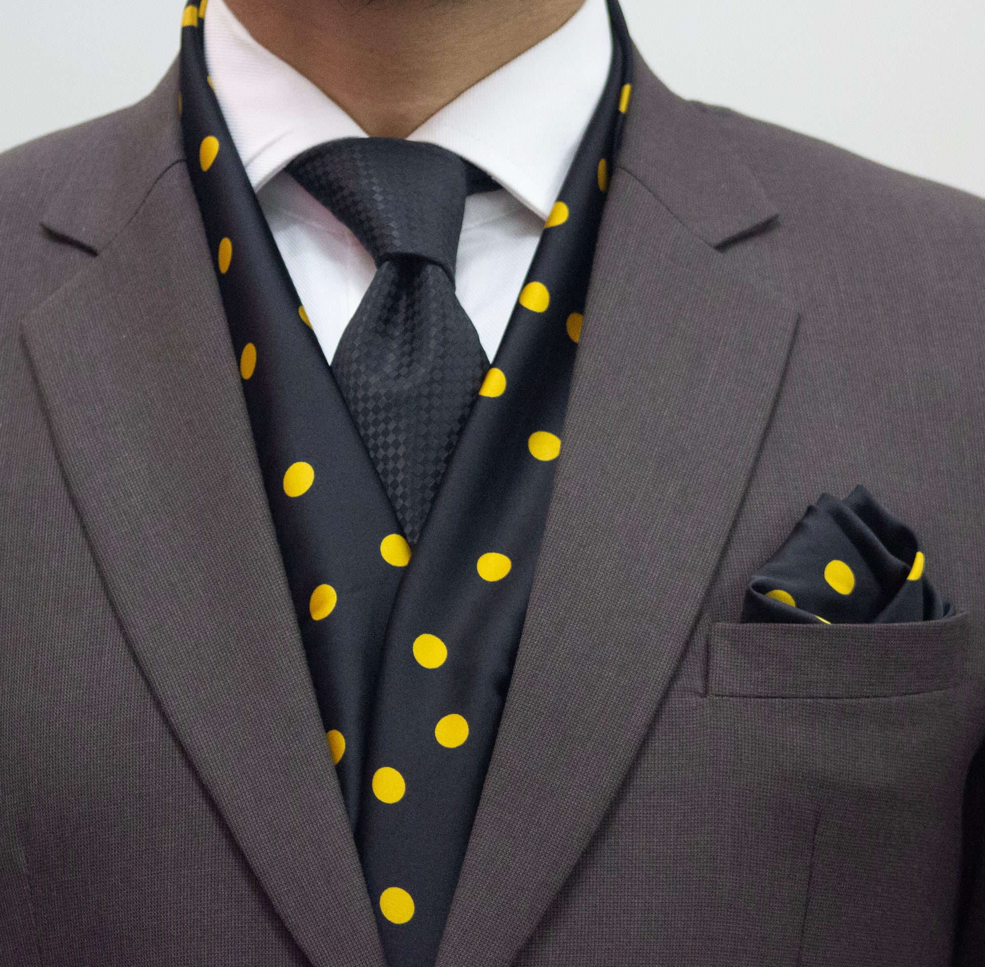 Black Base with Elite Golden Polka Dots Pattern Scarf and Pocket Square Set