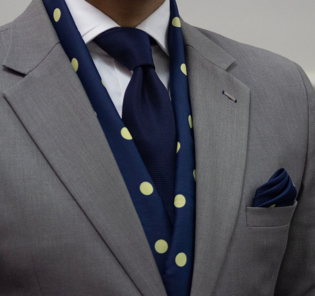 Blue with Yellow Polka Spots Scarf and Pocket Square Set