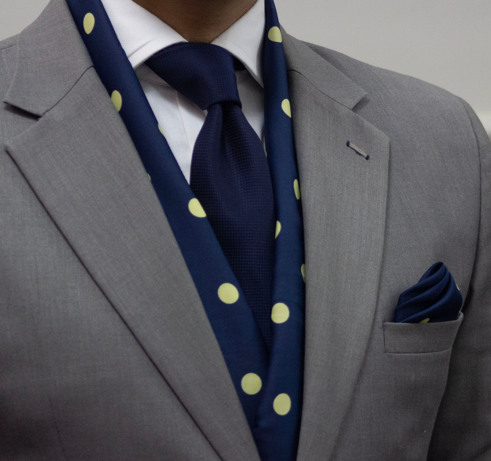 Blue with Yellow Polka Spots Scarf and Pocket Square Set