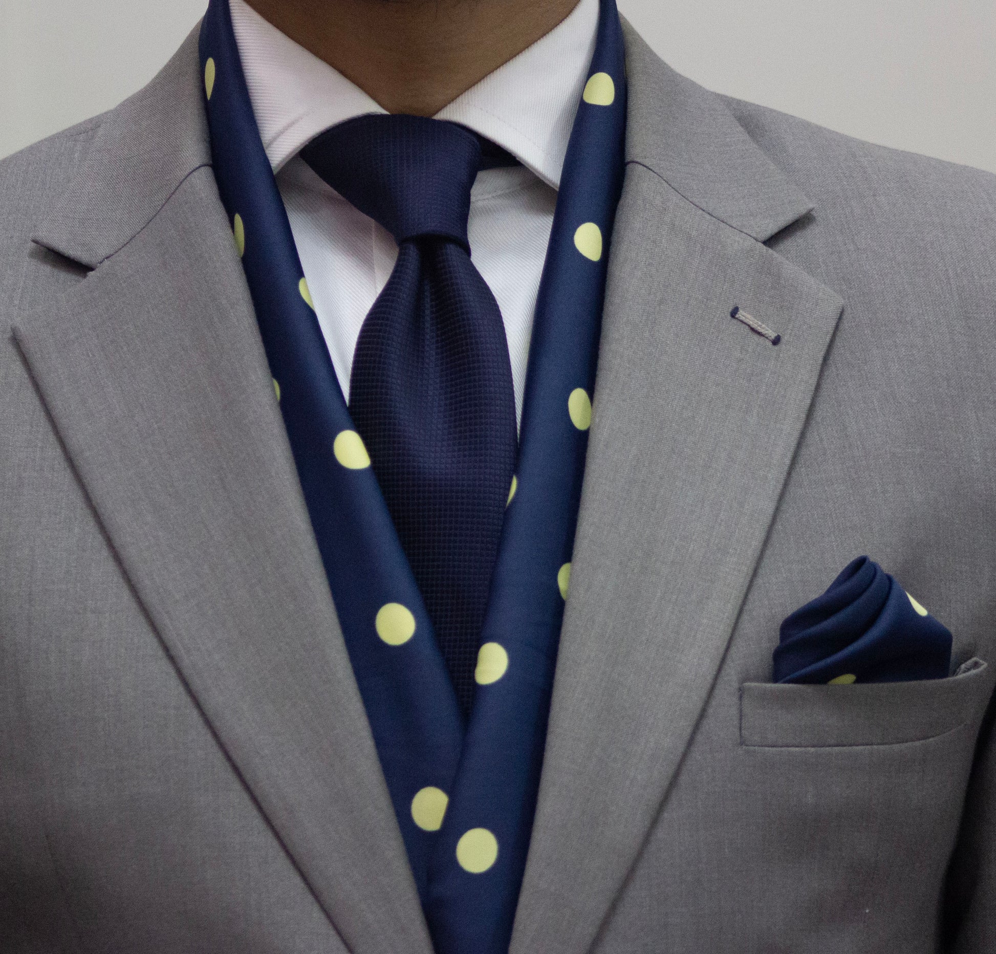 Blue with Yellow Polka Spots Scarf and Pocket Square Set
