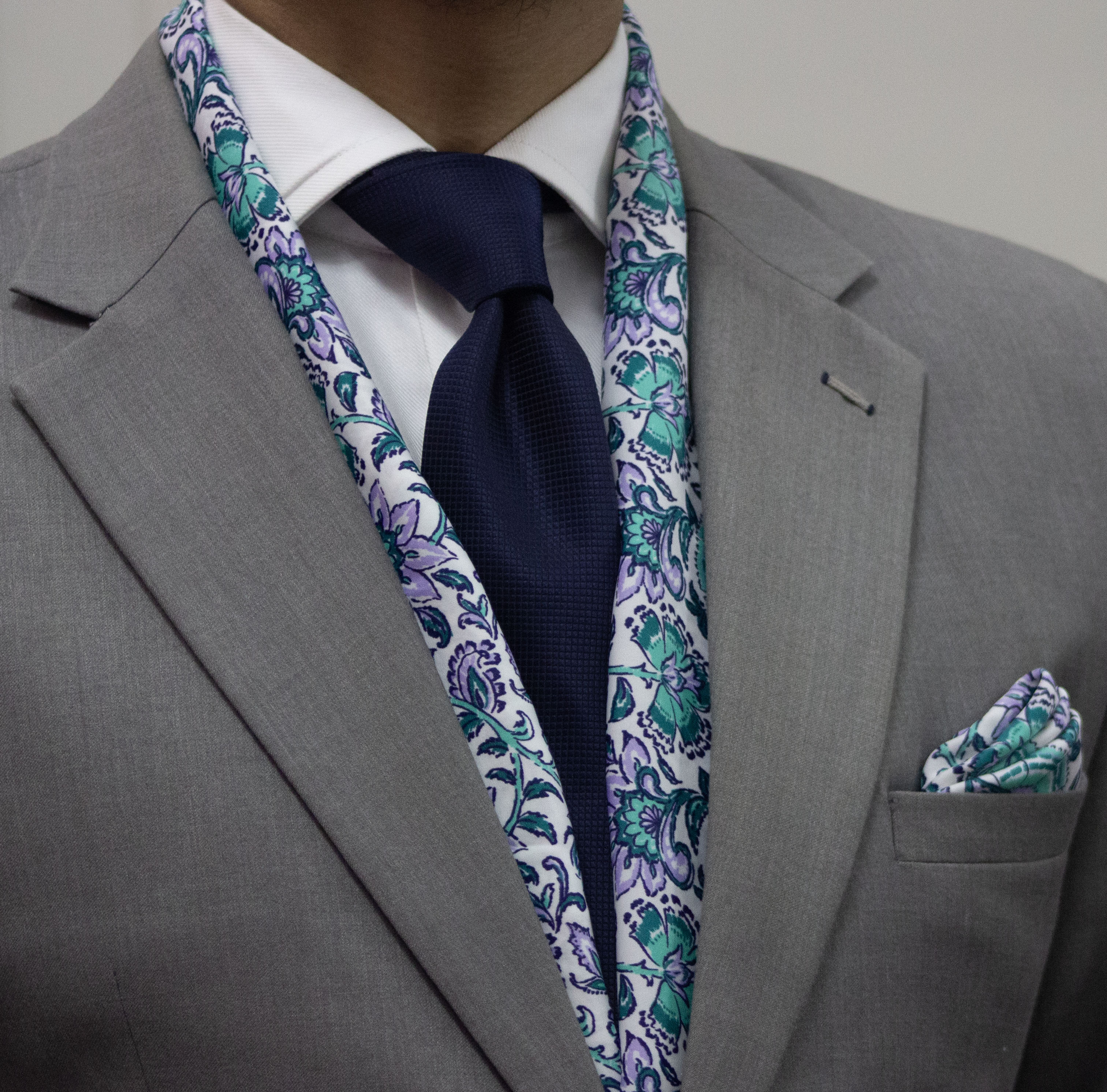 White Base with Pastel Floral Pattern Scarf and Pocket Square Set