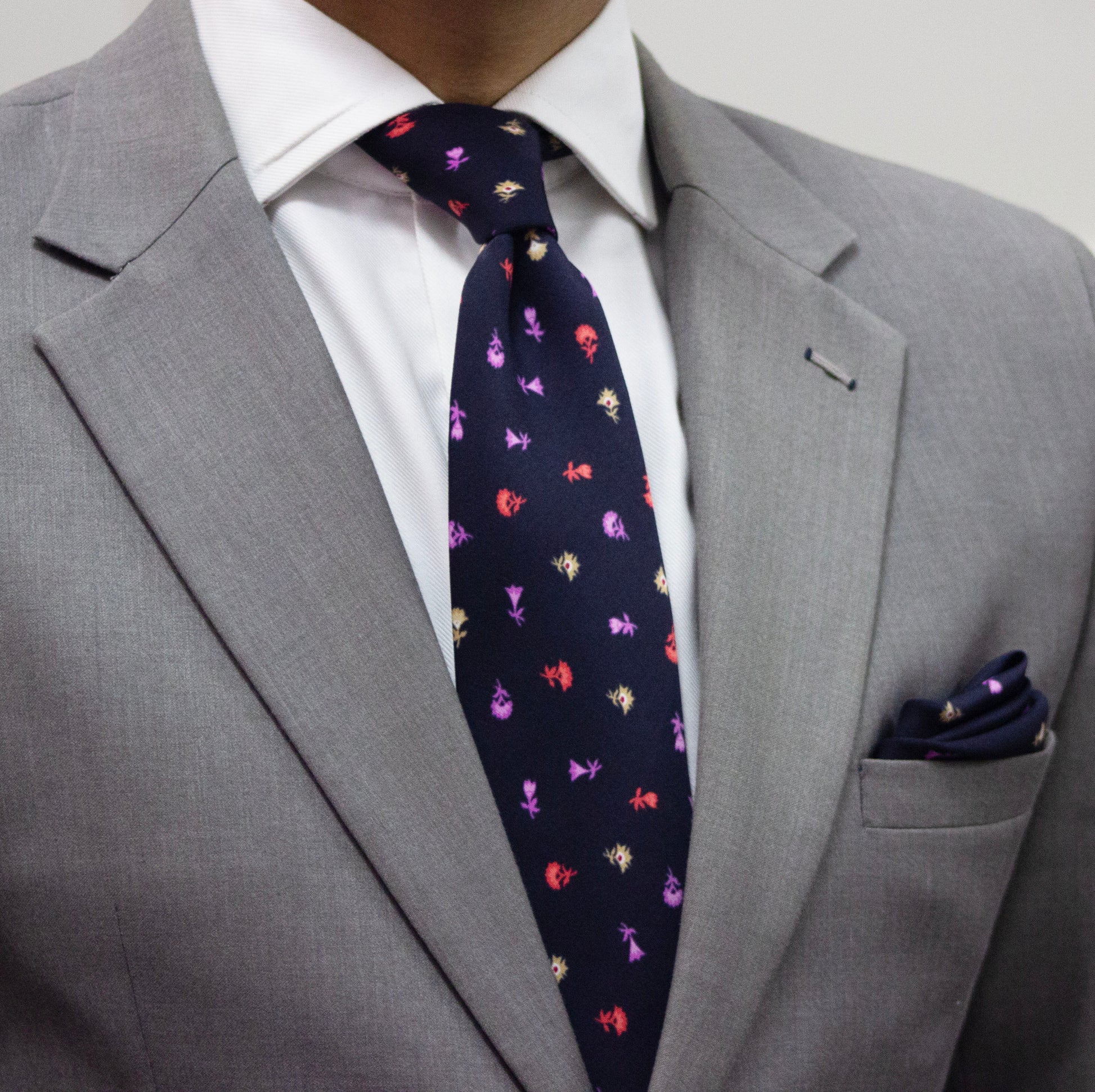 100% Polyester Blue Base with Colorful Small Flowers Print Premium Tie Set