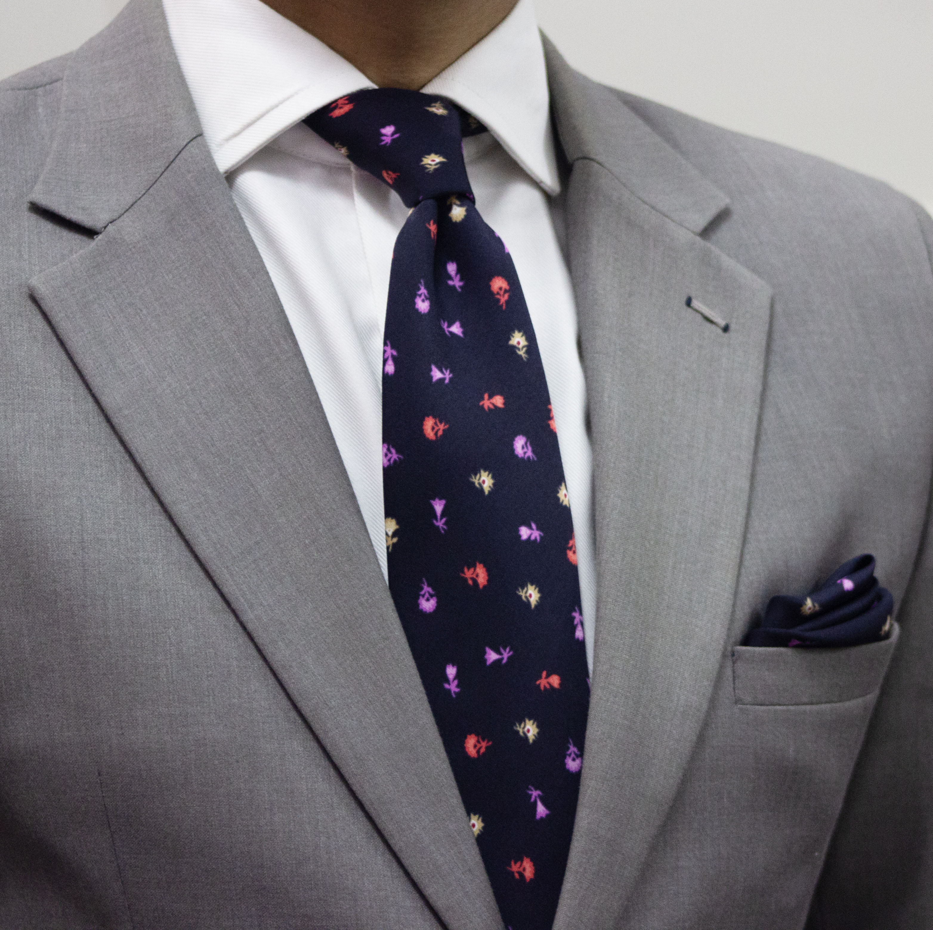 100% Polyester Blue Base with Colorful Small Flowers Print Premium Tie Set
